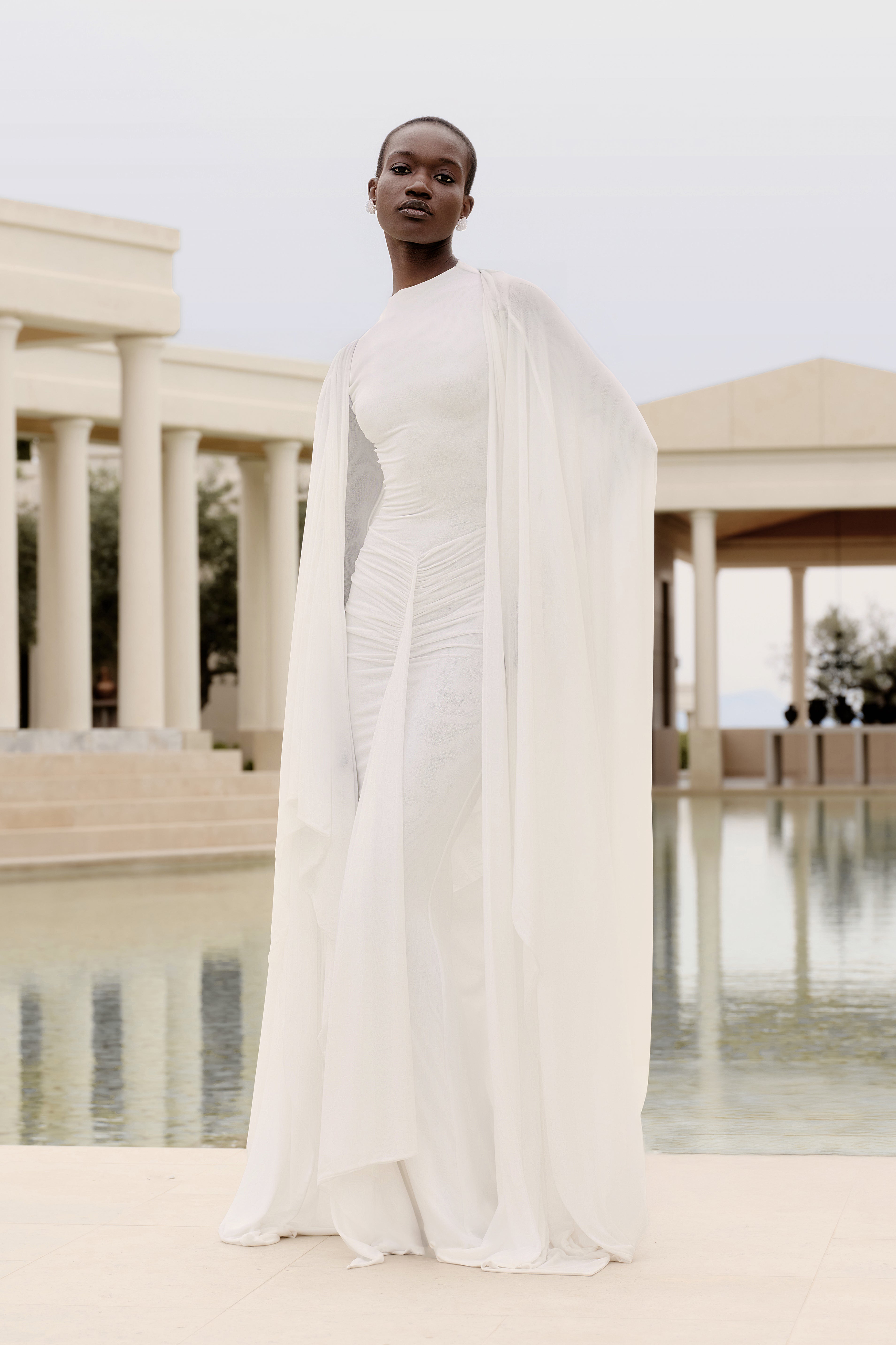 Aluya Mesh Draped Cape - White