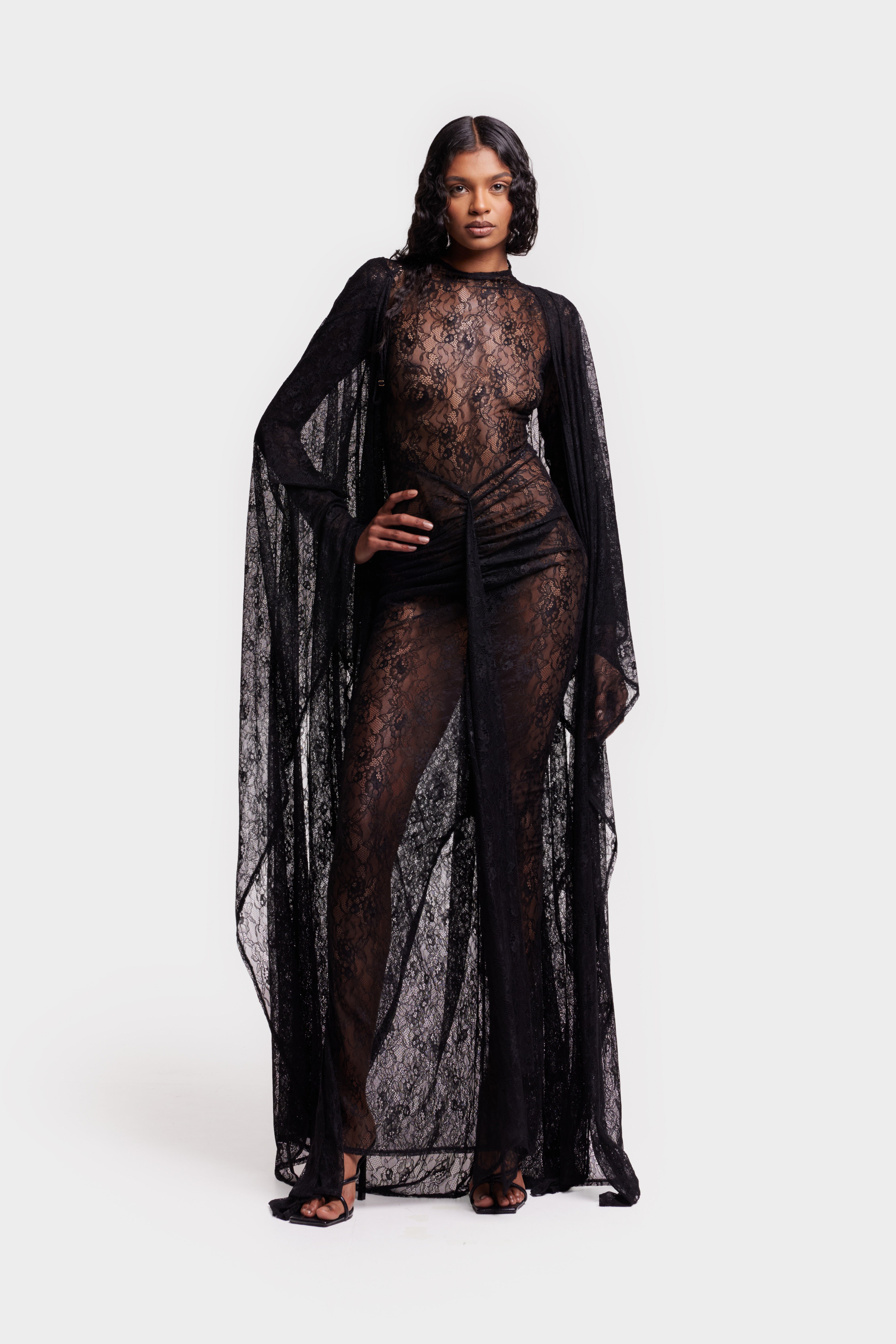 Aluya Lace Draped Cape - Black – BBXBRAND