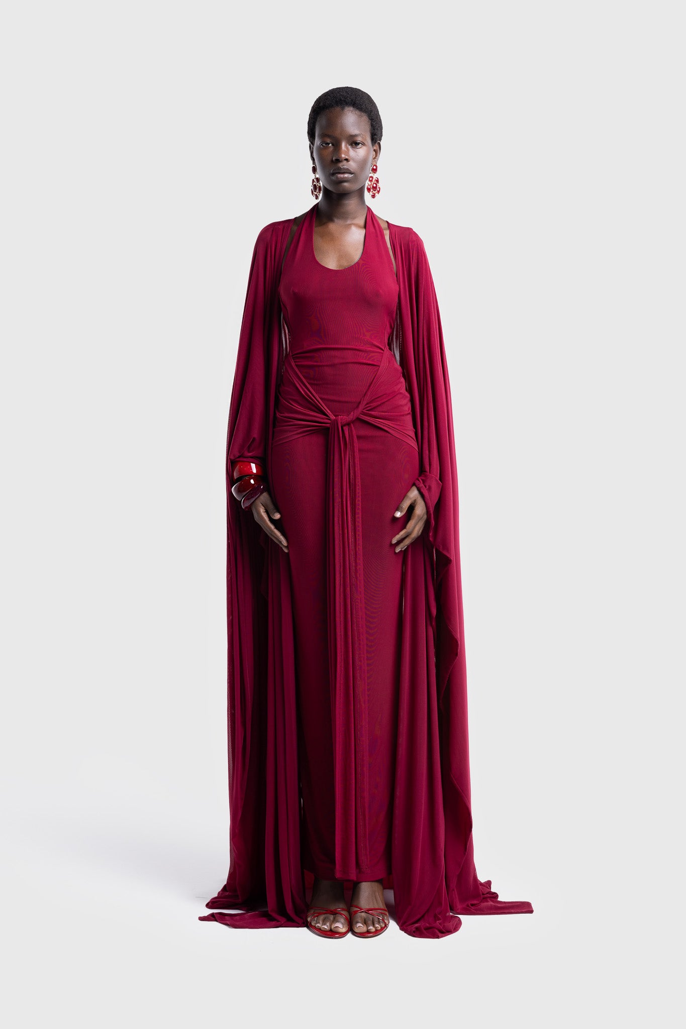 Aluya Mesh Draped Cape - Deep Cherry