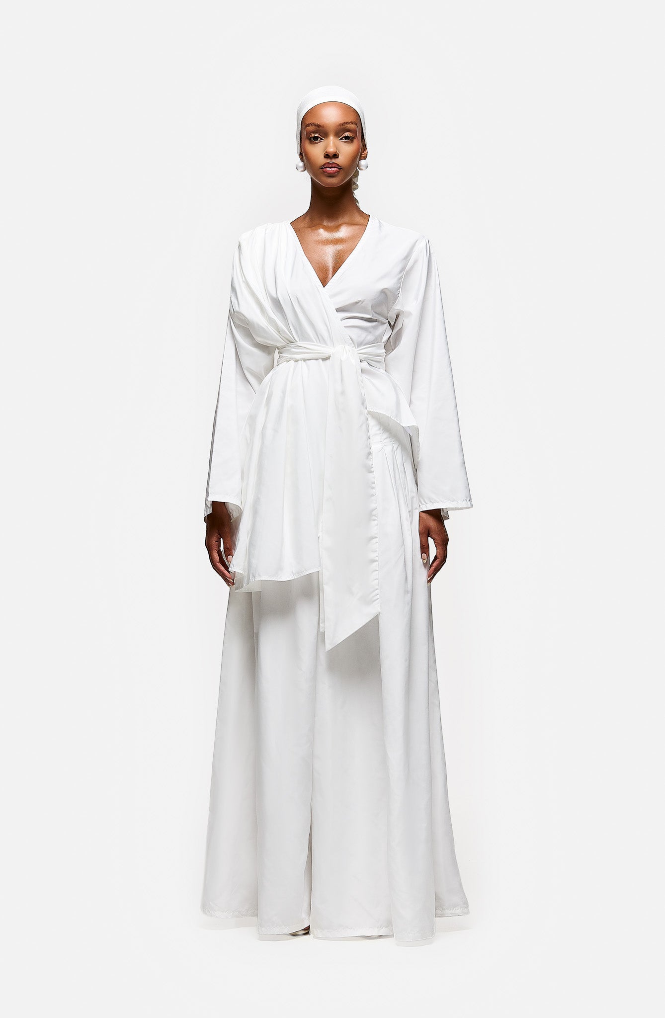 Asymmetric Pleated Nylon Shirt - White