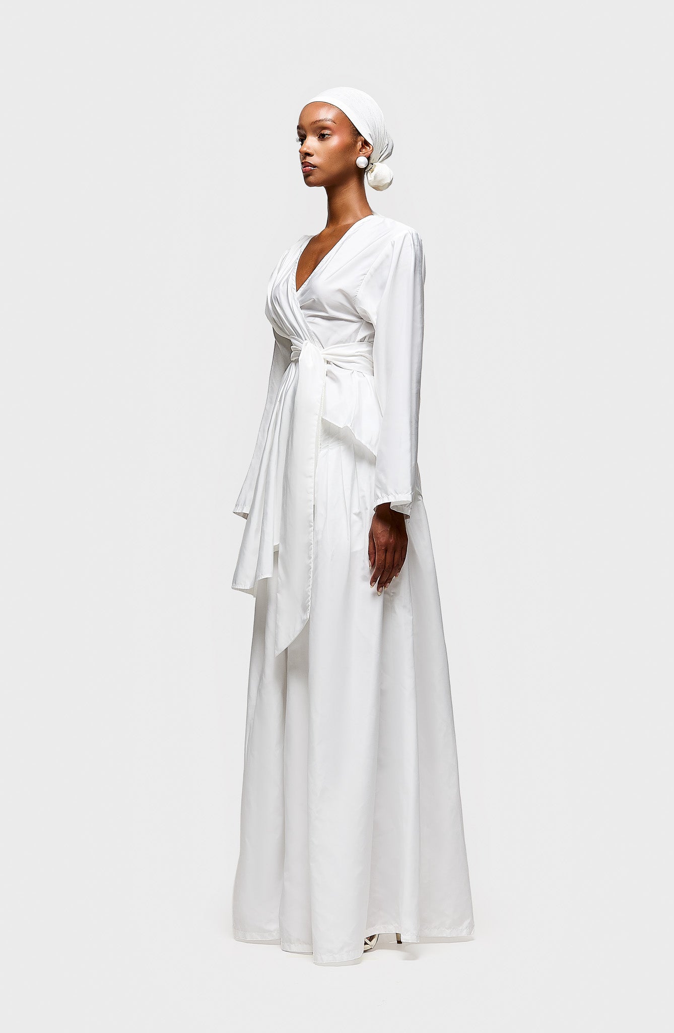 Asymmetric Pleated Nylon Shirt - White