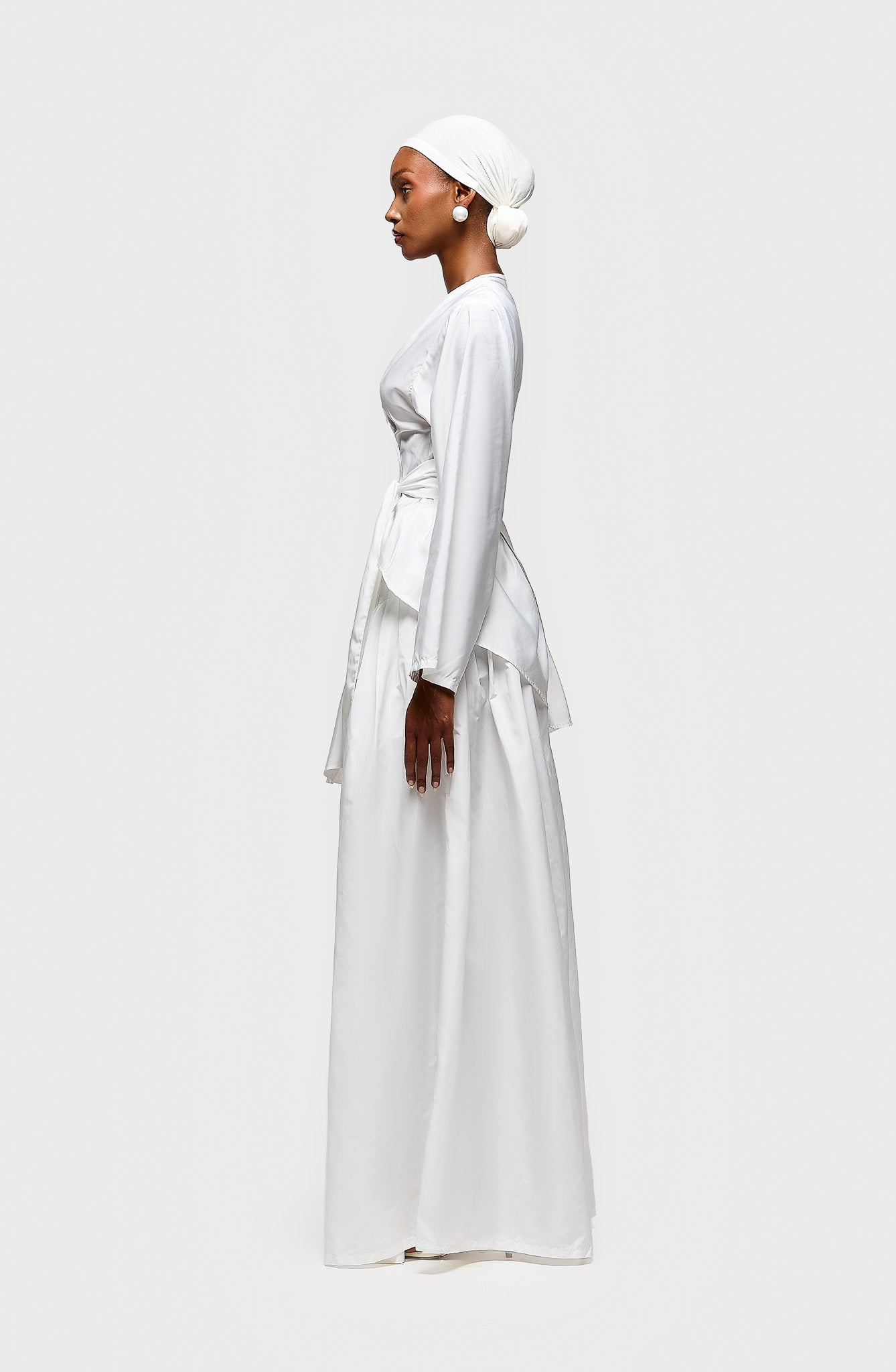 Asymmetric Pleated Nylon Shirt - White