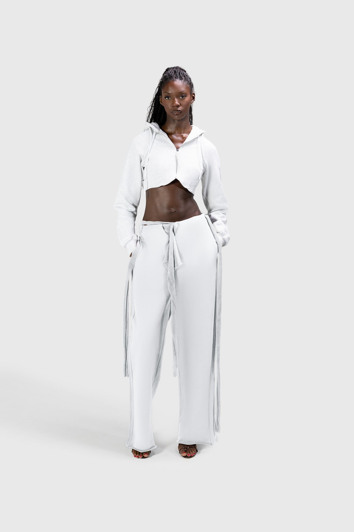 Wrapped Wide Leg Jogger - Light Grey