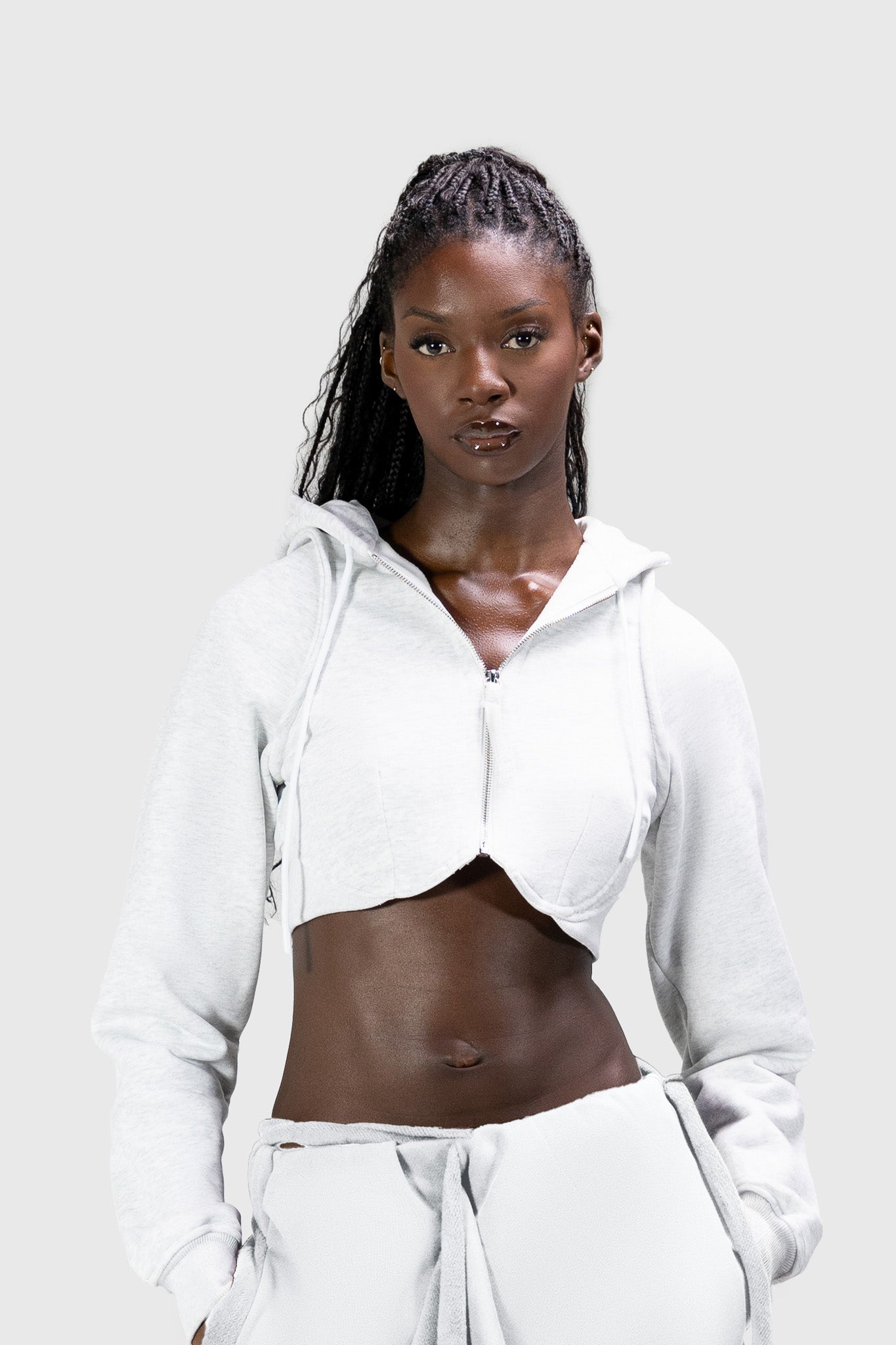 Curve Cropped Hoodie - Light Grey