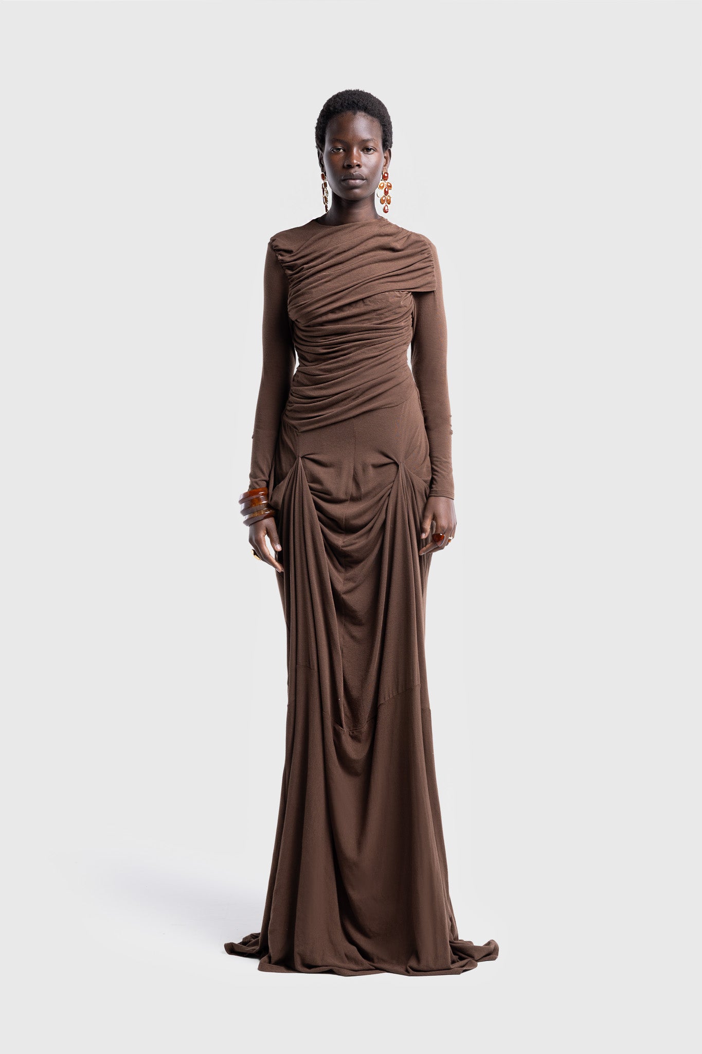 Waterfall Draped Maxi - Deep Brown