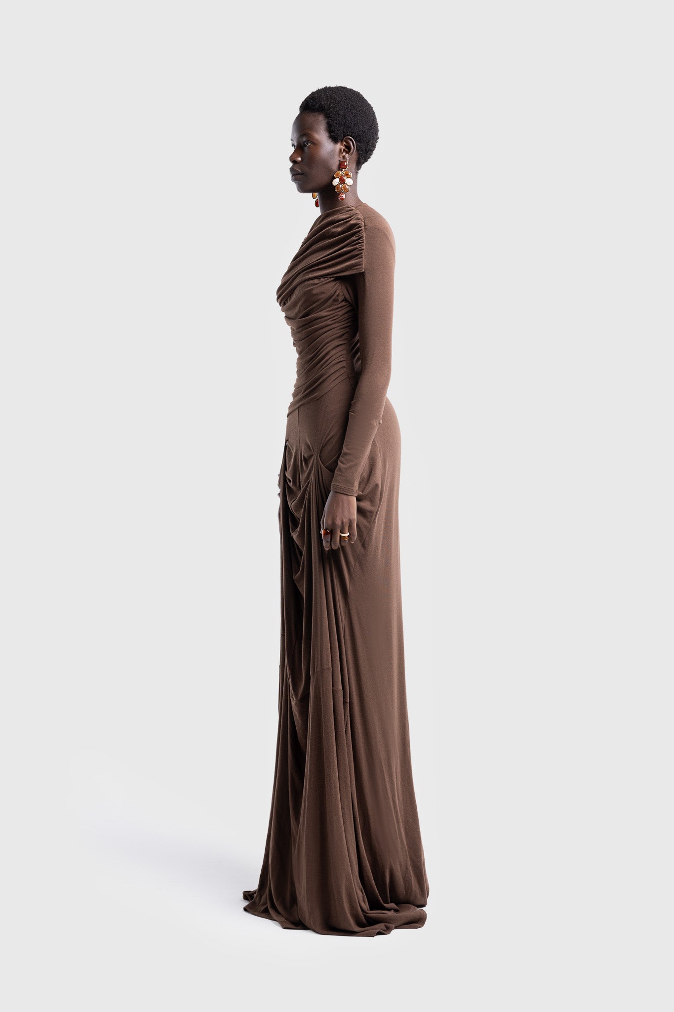 Waterfall Draped Maxi - Deep Brown