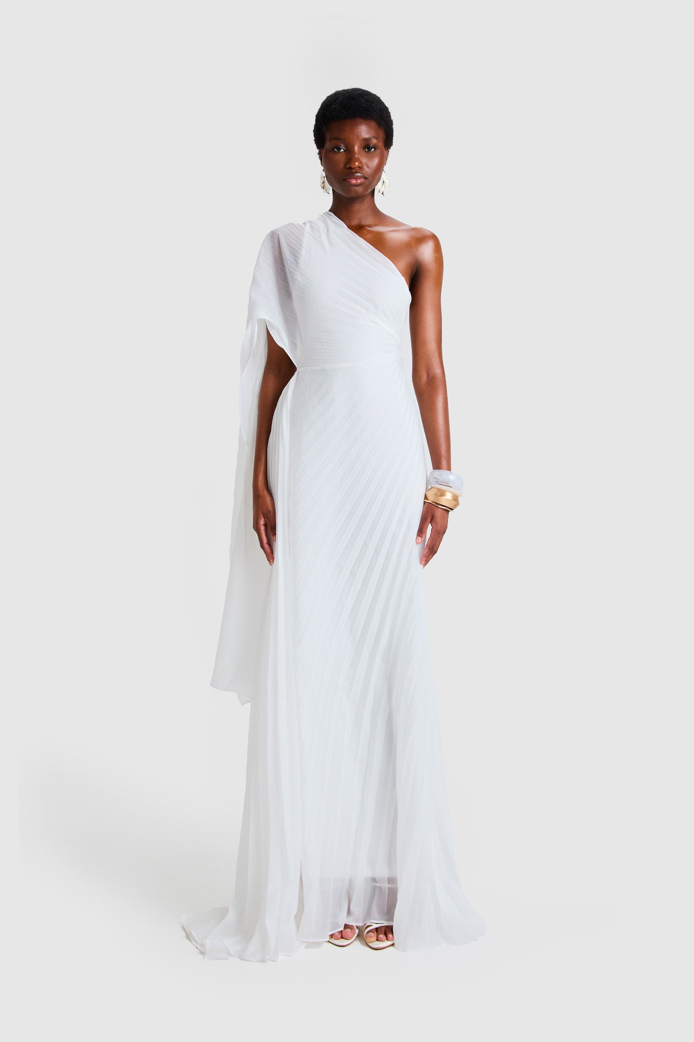 Chiffon Pleated Asymmetric Maxi - White