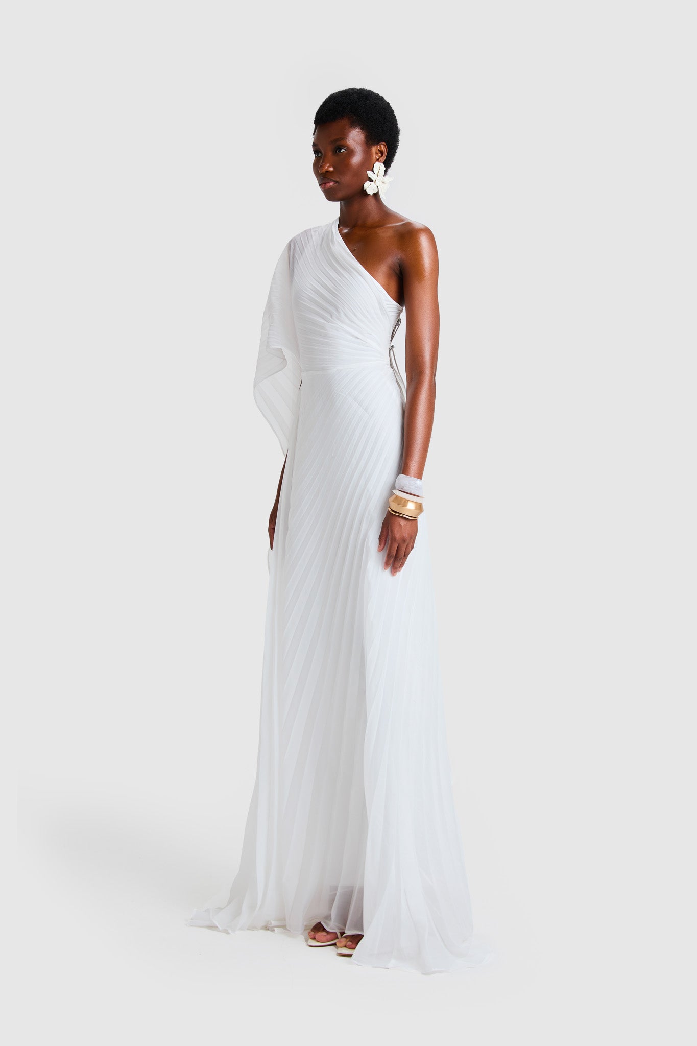 Chiffon Pleated Asymmetric Maxi - White
