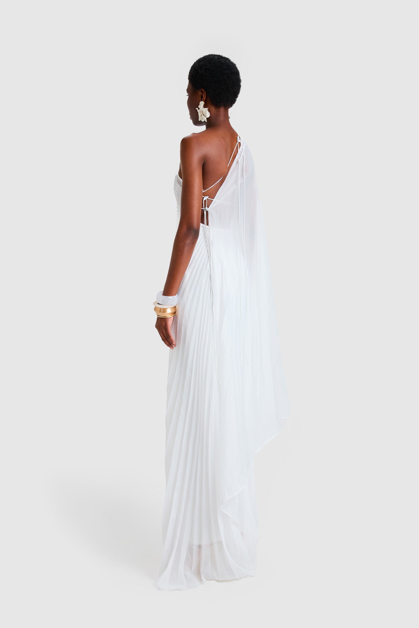 Chiffon Pleated Asymmetric Maxi - White