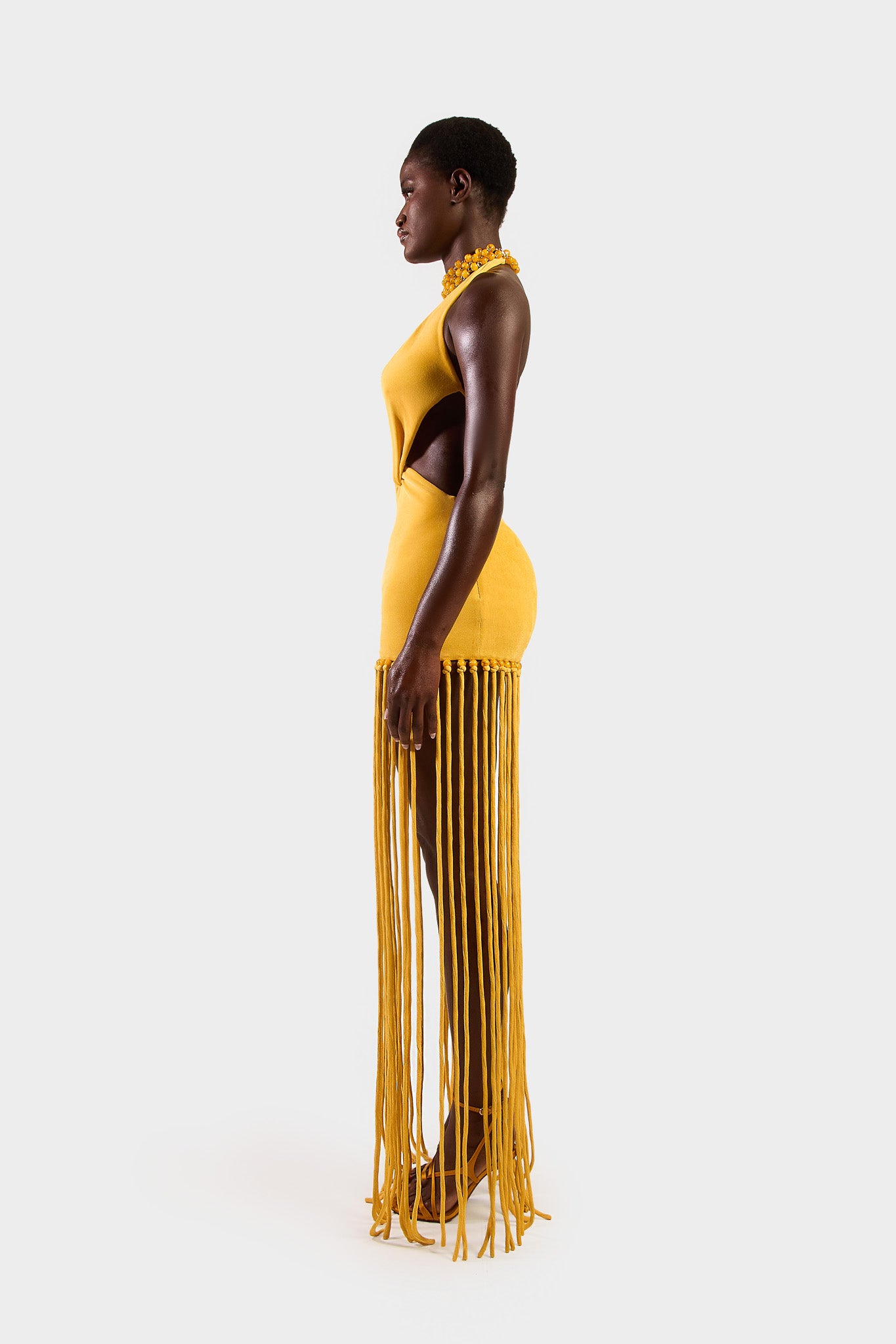 Cut Out Tassel Dress - Yellow