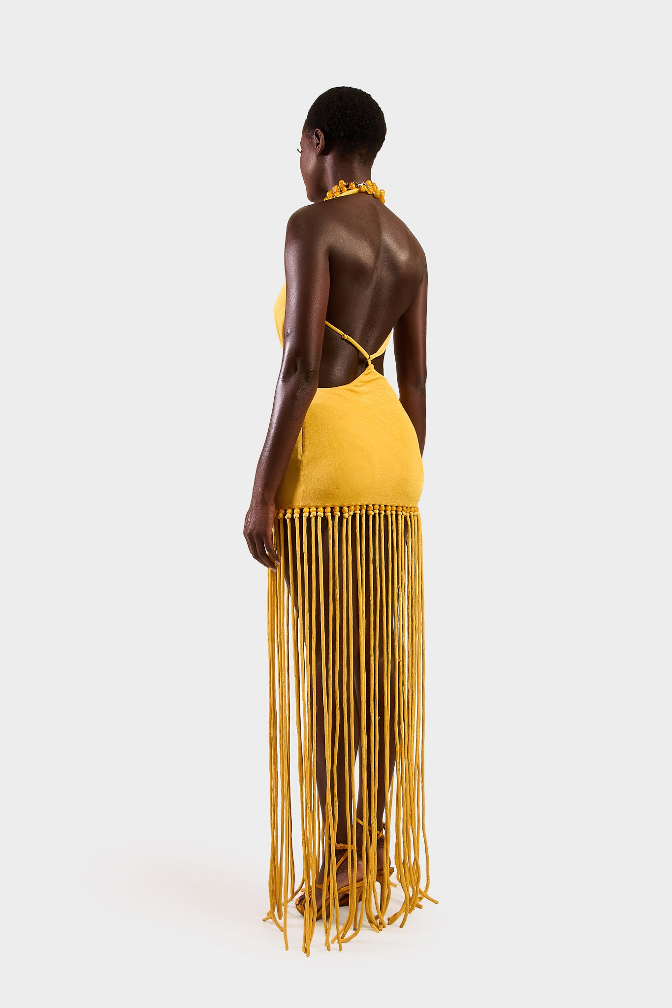 Cut Out Tassel Dress - Yellow