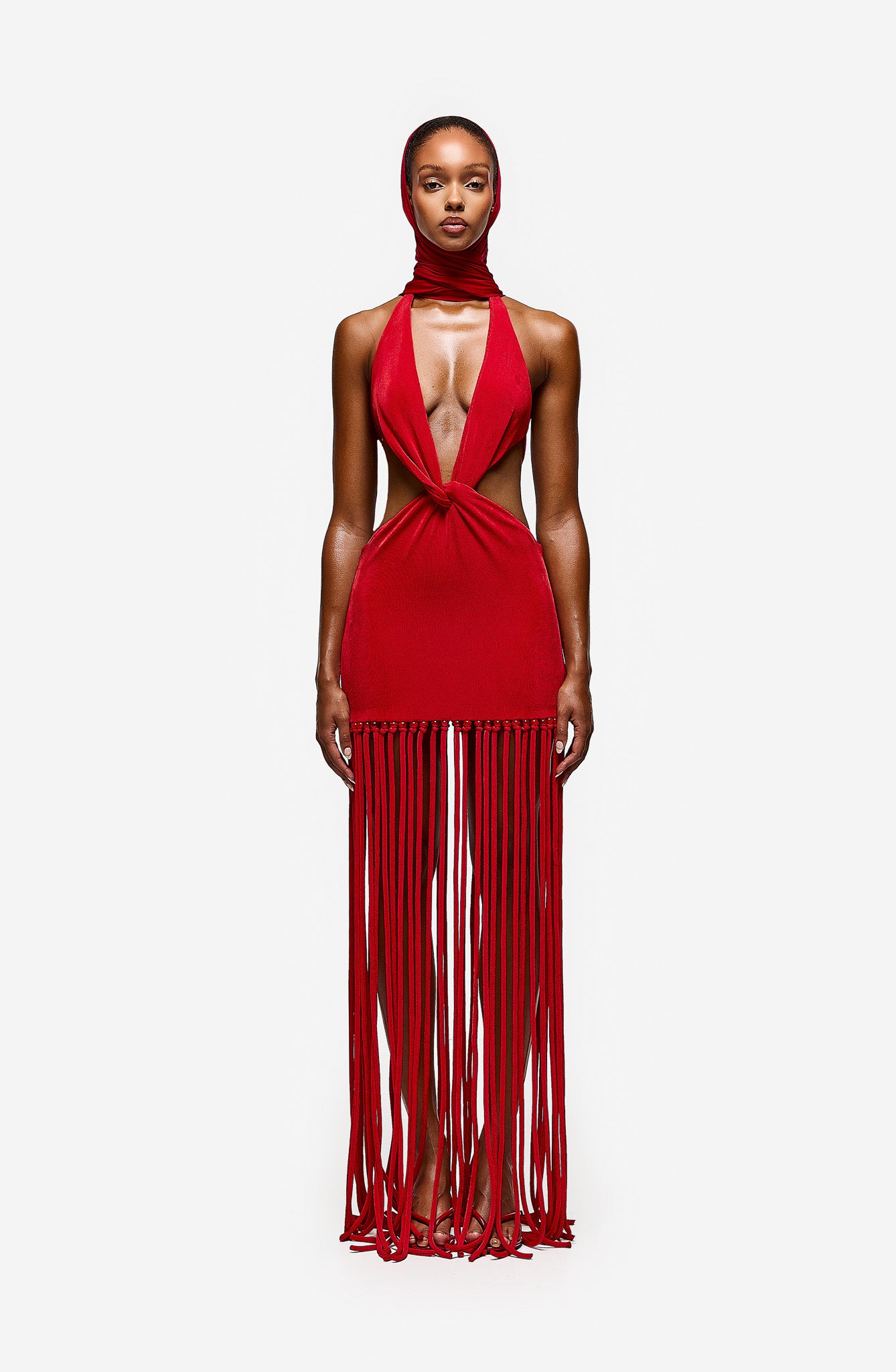 Cut Out Tassel Dress - Pepper Red