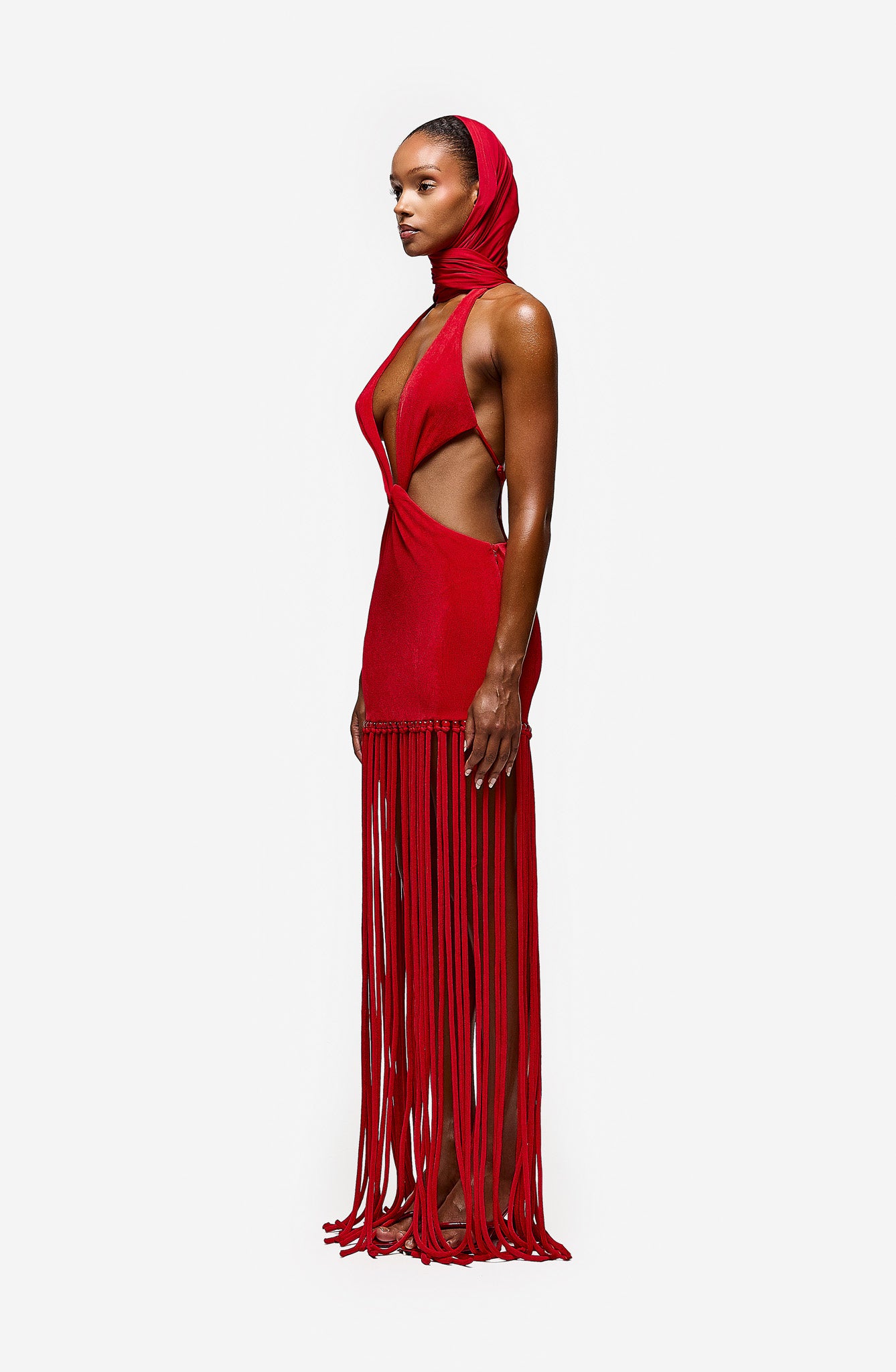 Cut Out Tassel Dress - Pepper Red
