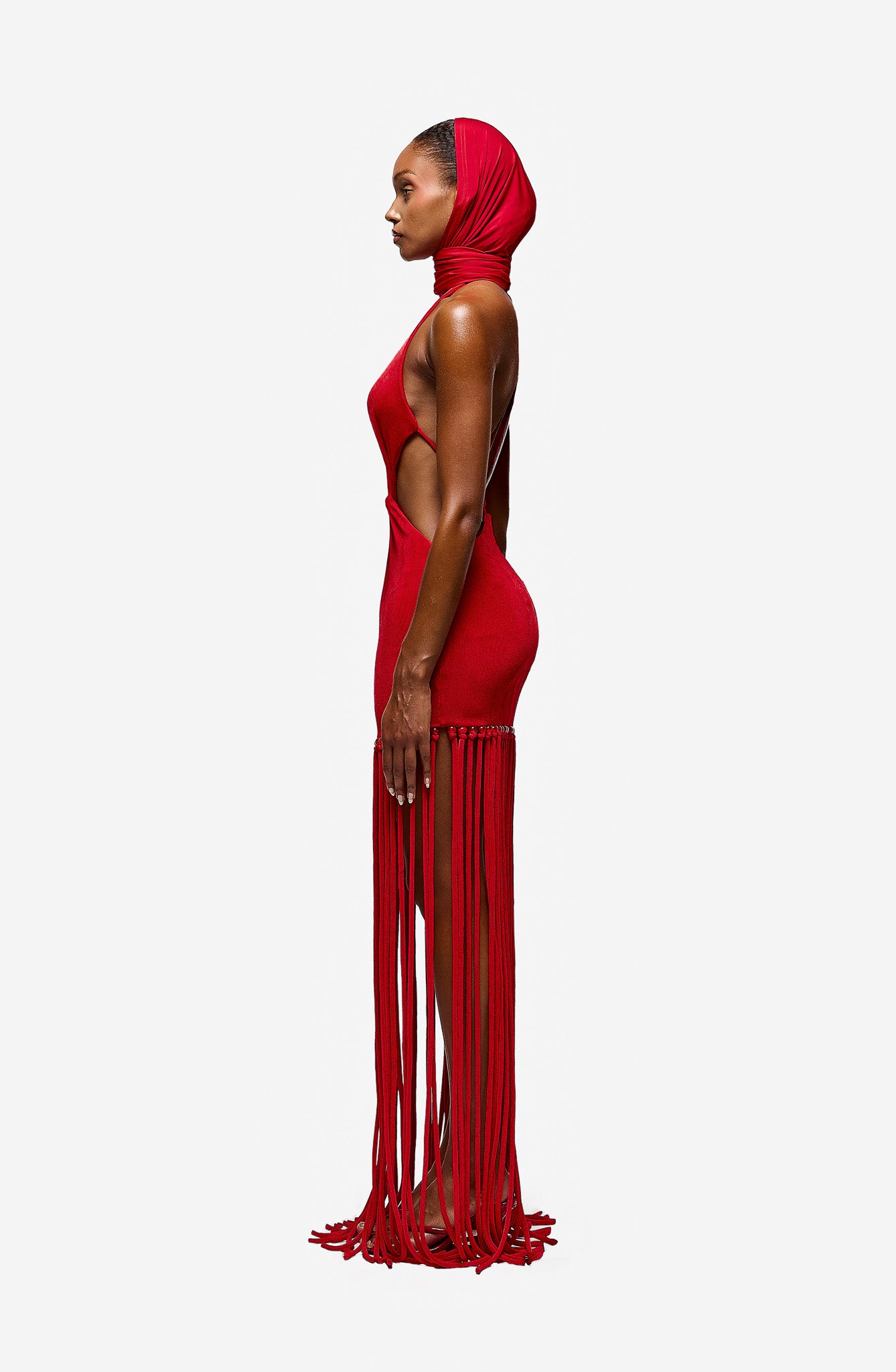 Cut Out Tassel Dress - Pepper Red