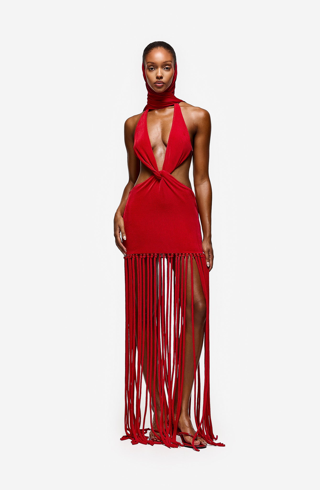 Cut Out Tassel Dress - Pepper Red