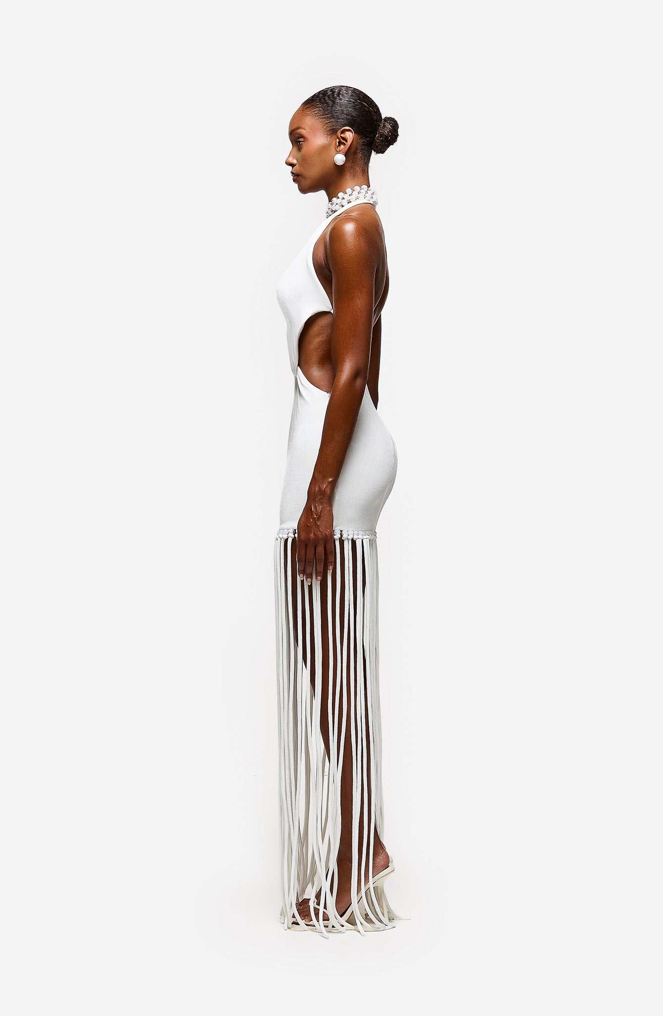 Cut Out Tassel Dress - White