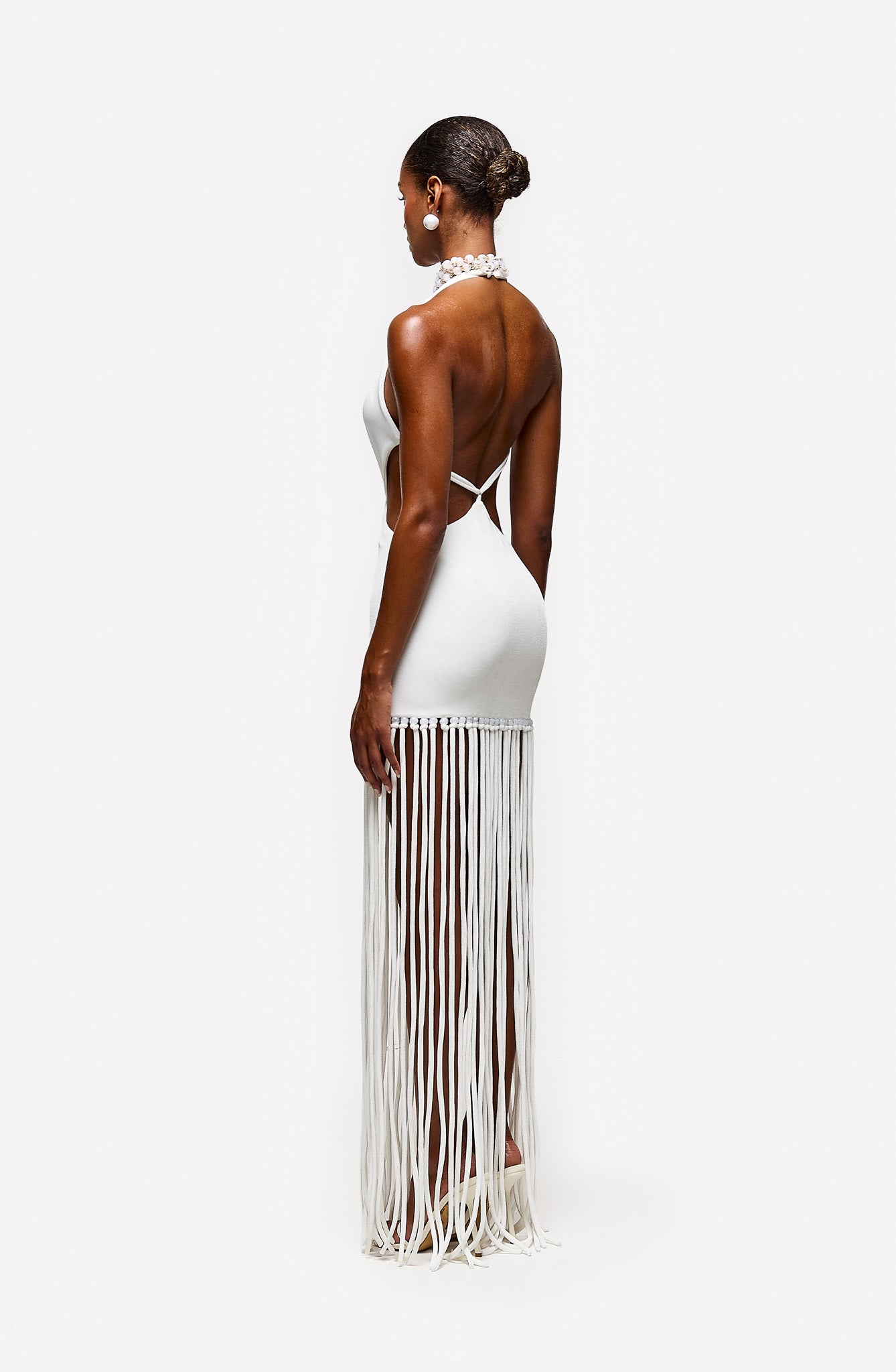Cut Out Tassel Dress - White