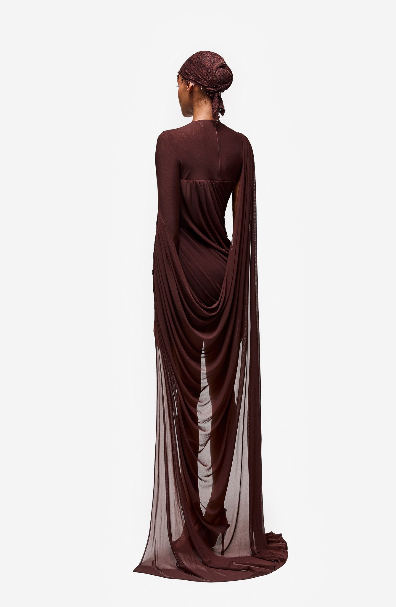 Diagonal Ruched Mini With Cape - Expresso Martini