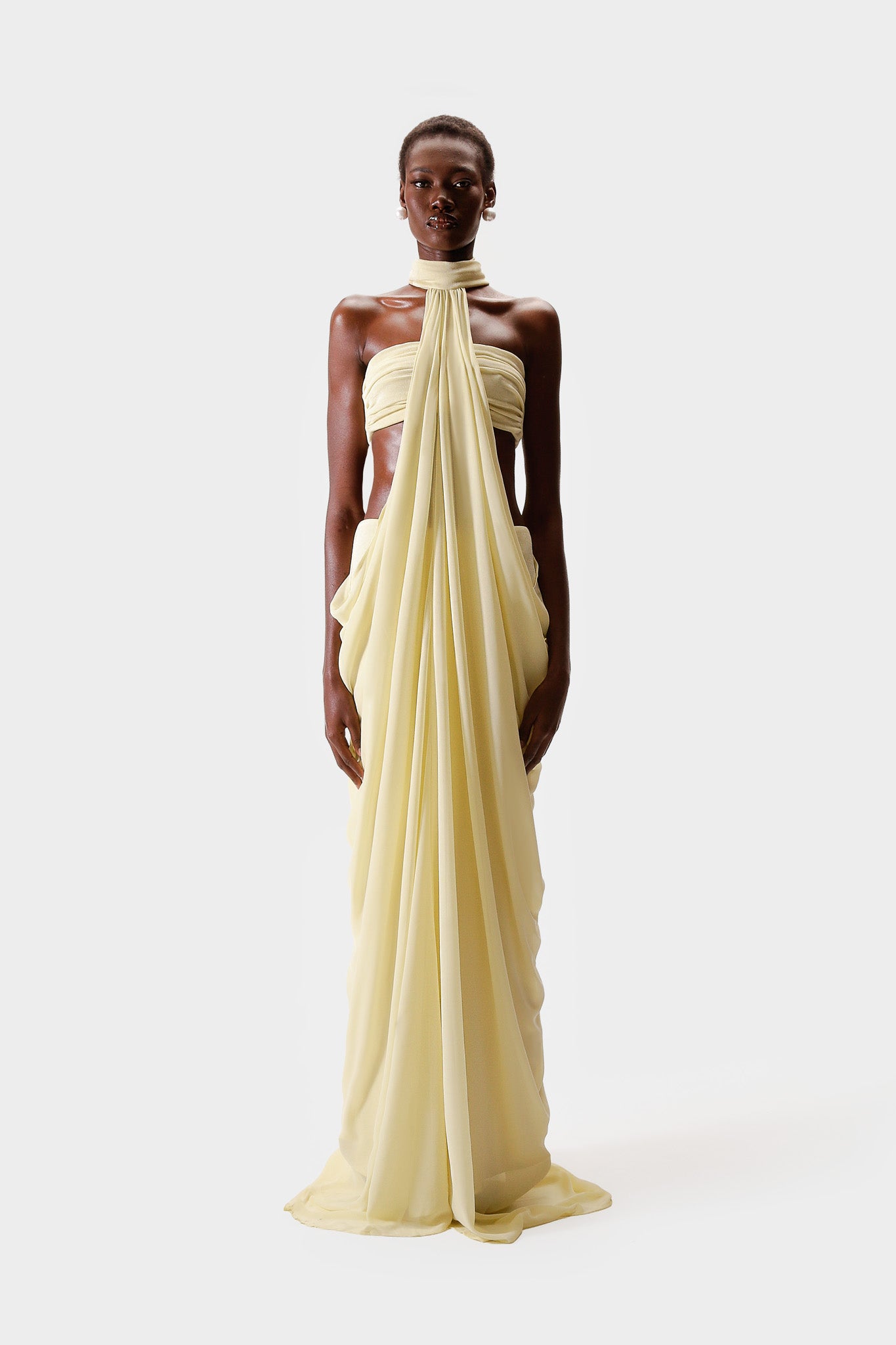 Draped Chiffon Maxi - Butter Yellow