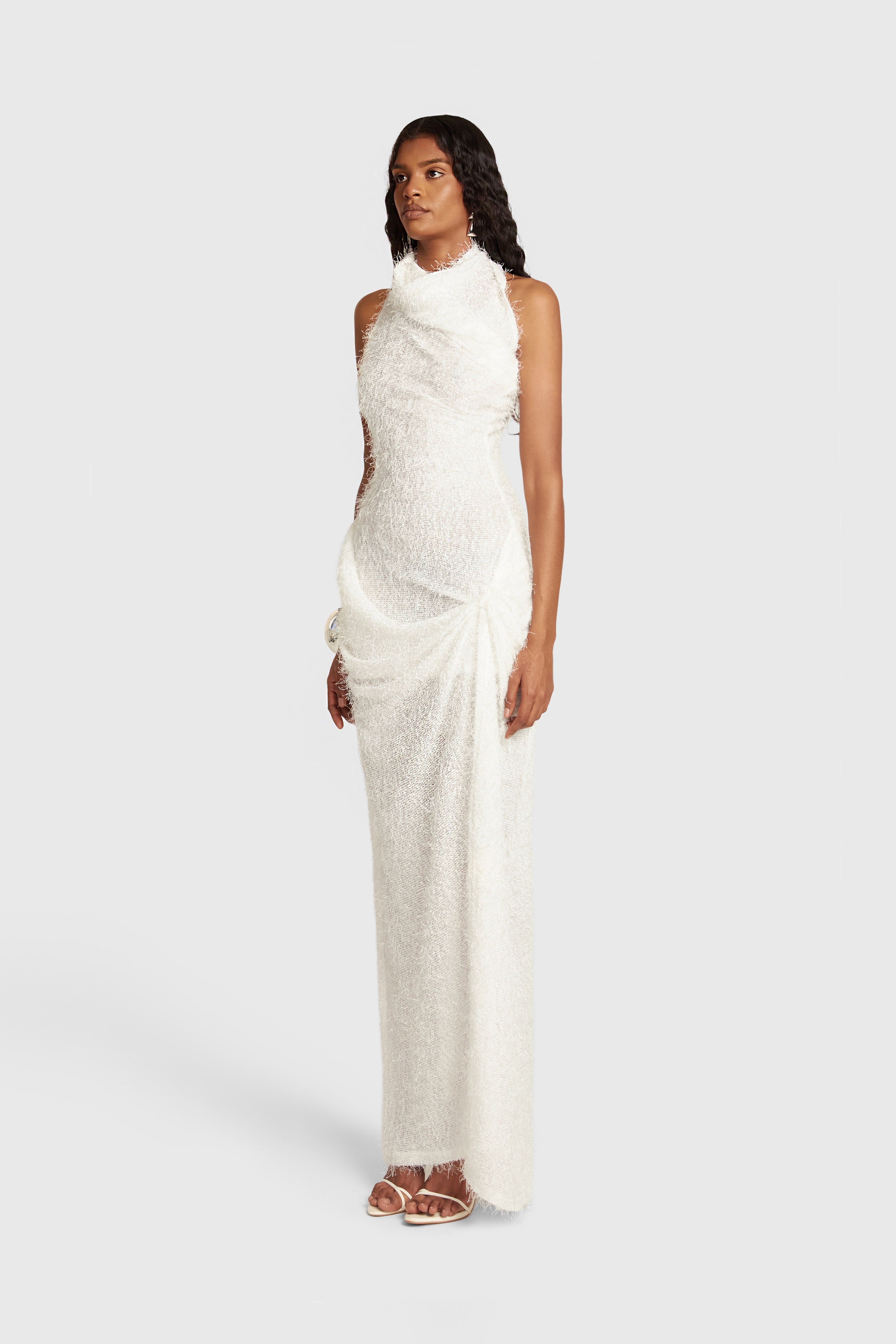 Asymmetric Fur Dress - White Sno