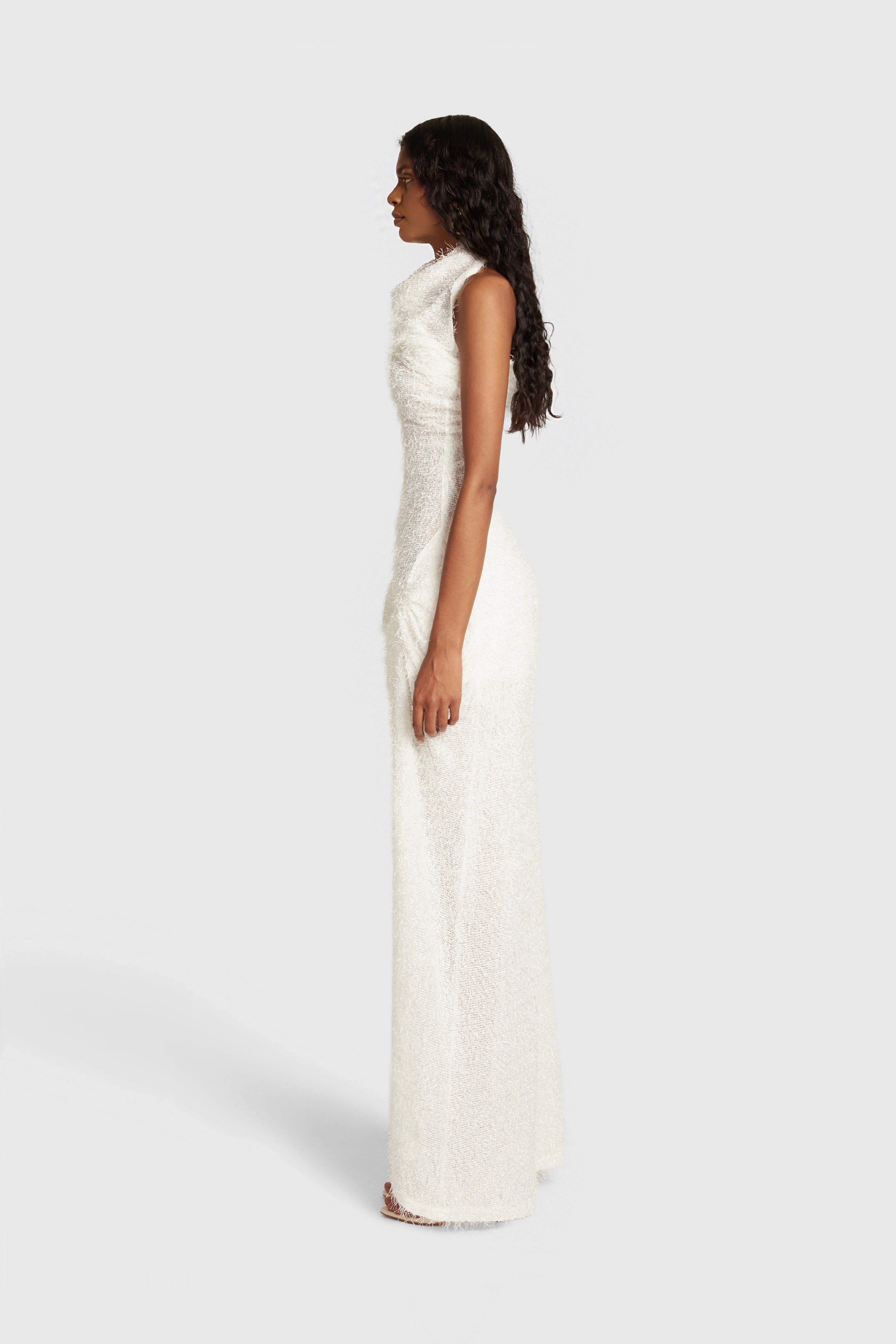 Asymmetric Fur Dress - White Sno