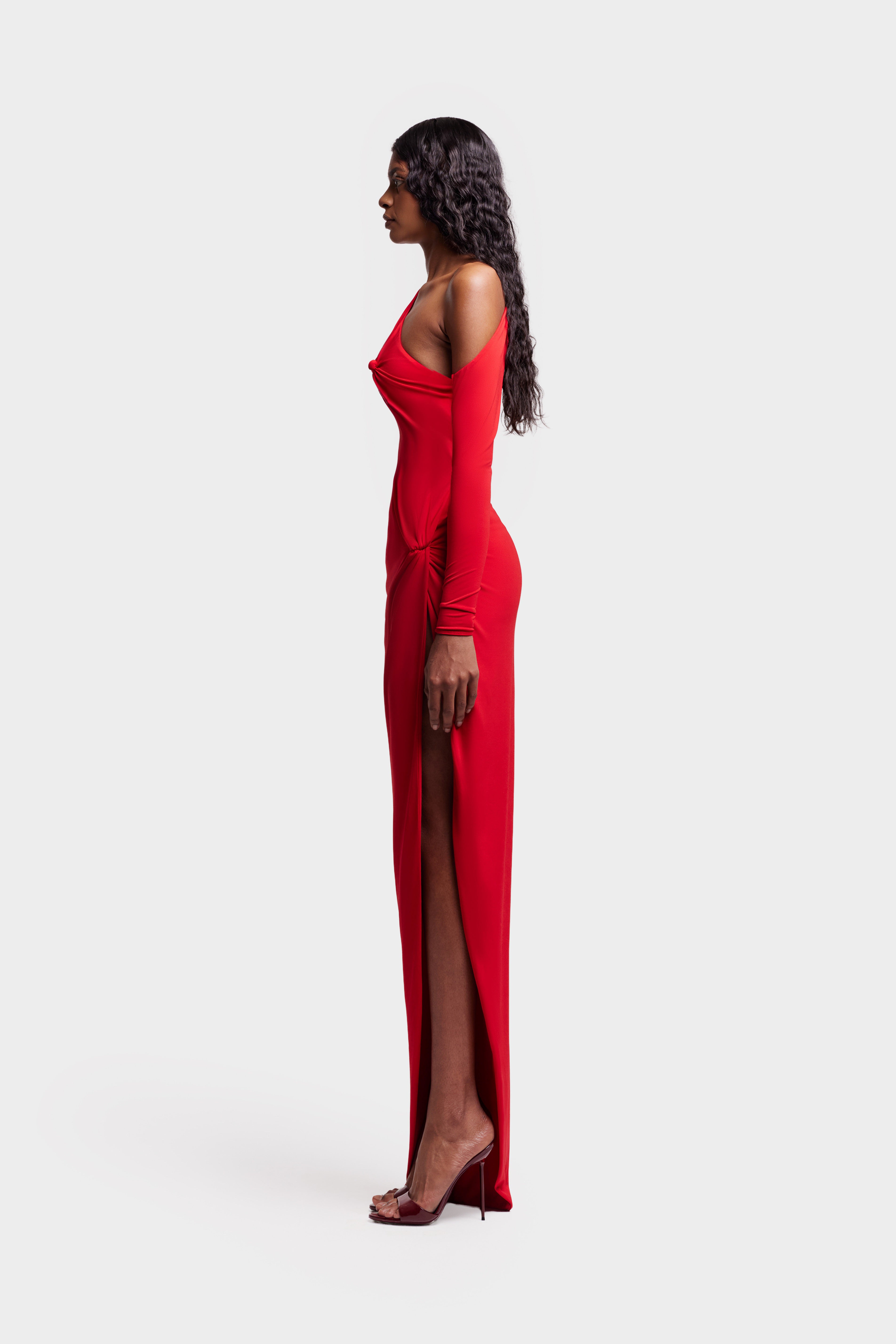kai red dress Asymmetric Knotted Kai Dress