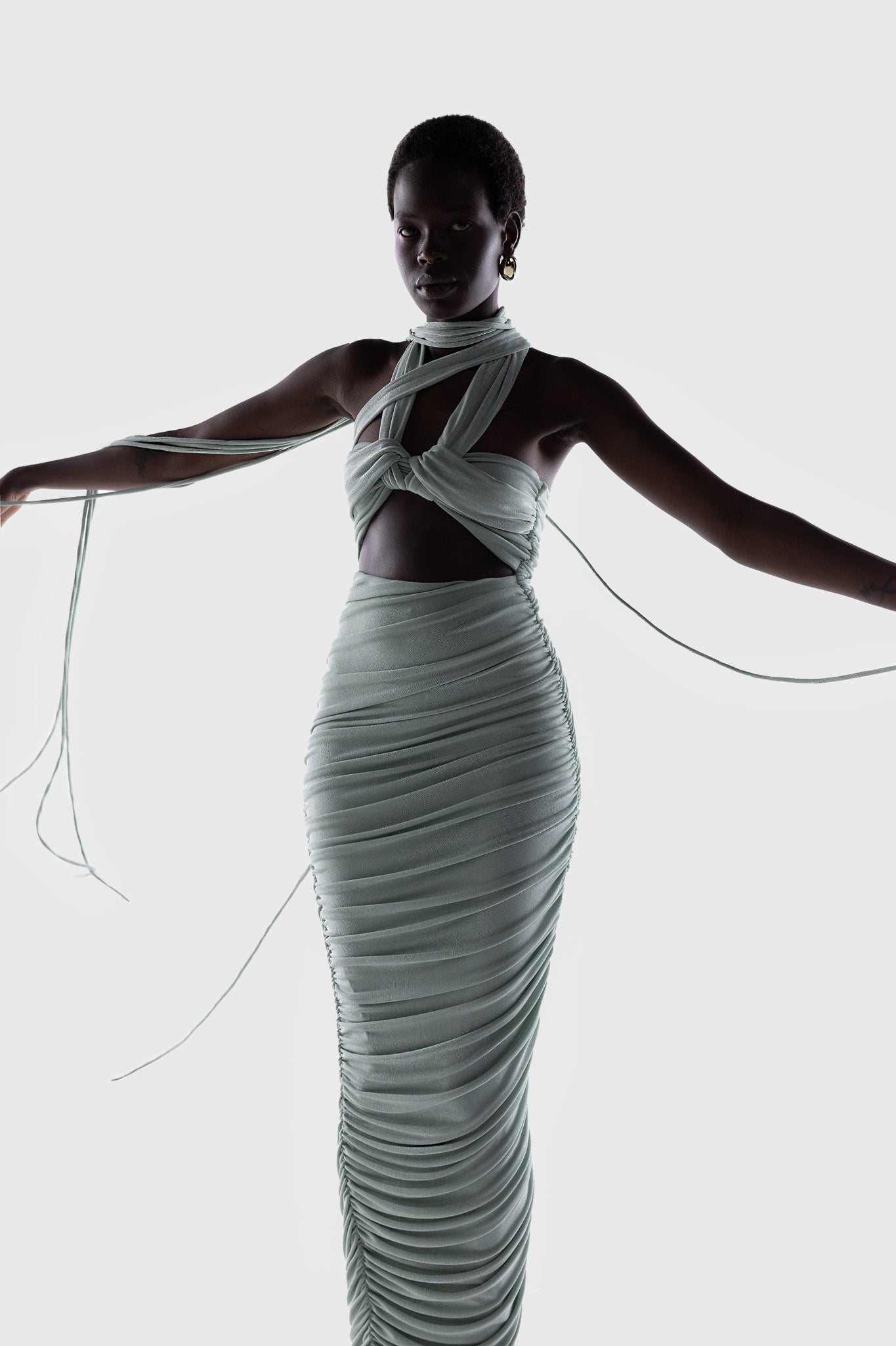 Kesh Asymmetric Ruched Dress - Warm Matcha