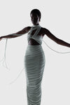 Kesh Asymmetric Ruched Dress - Warm Matcha