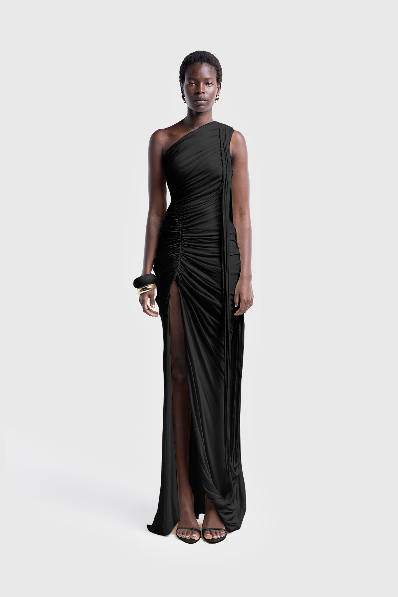 Kora Asymmetric Tassel Dress - Black