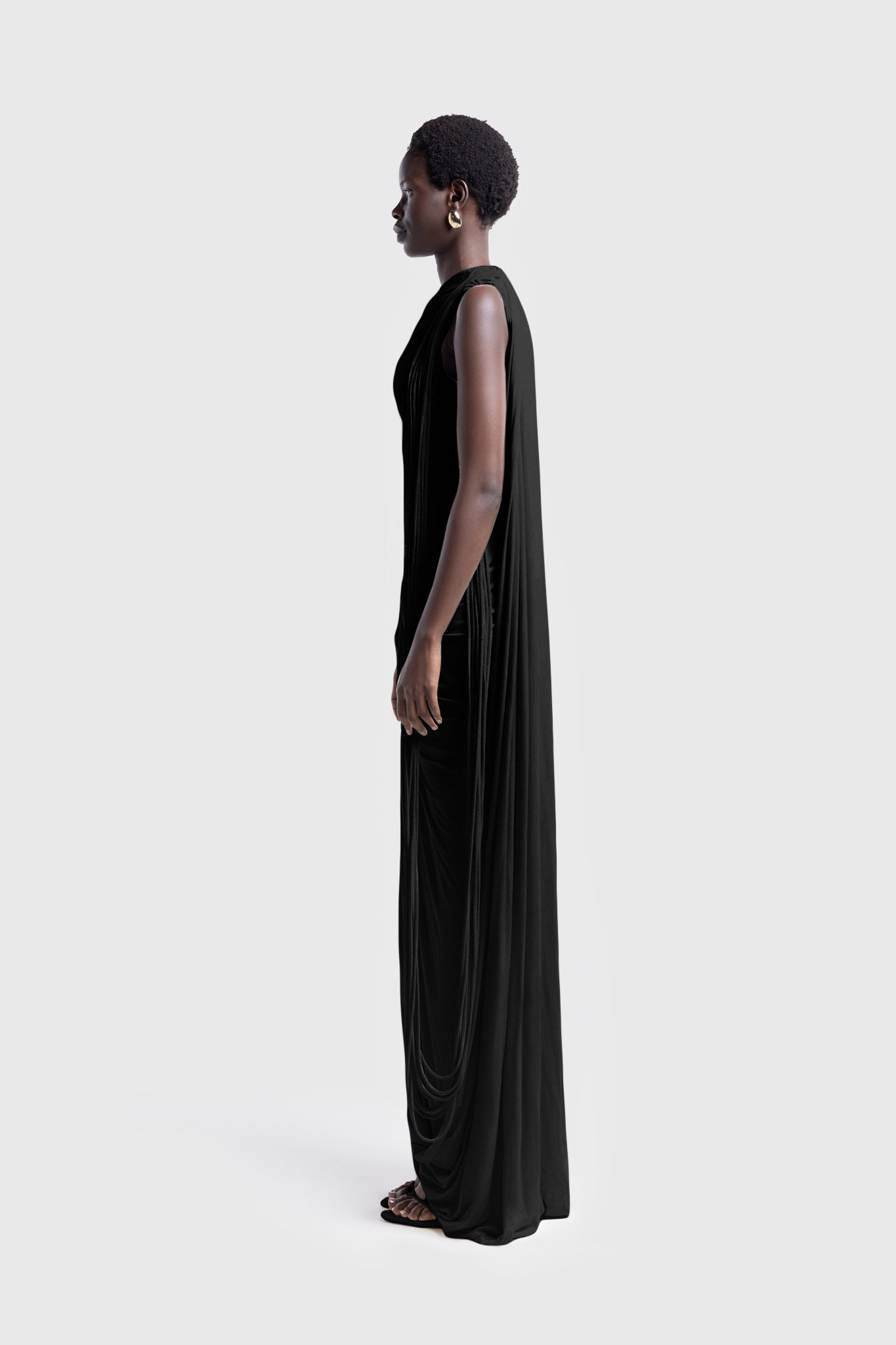 Kora Asymmetric Tassel Dress - Black