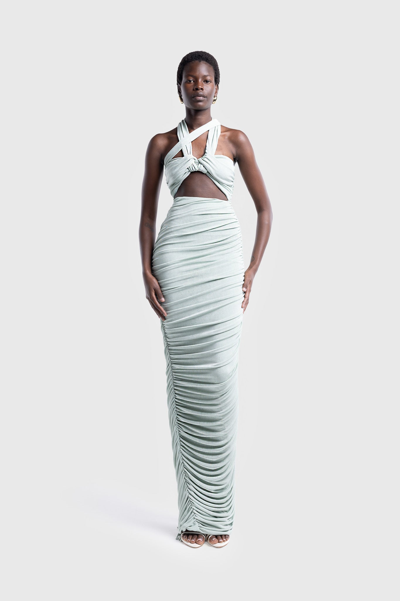 Kesh Asymmetric Ruched Dress - Warm Matcha