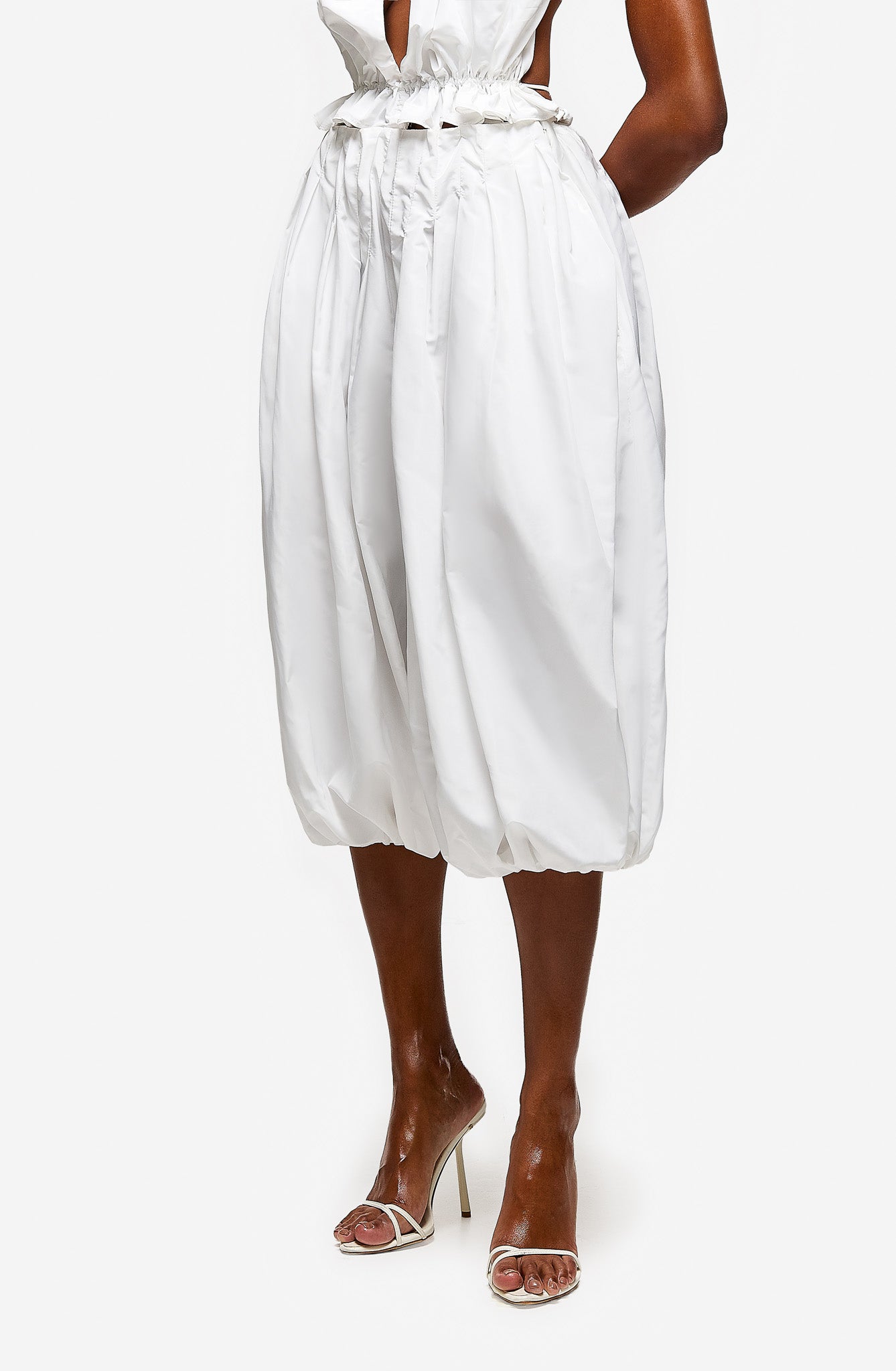 Pleated Bubble Capri Pant - White