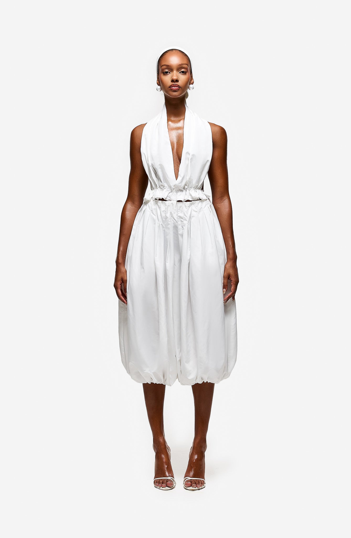 Pleated Halter Top - White