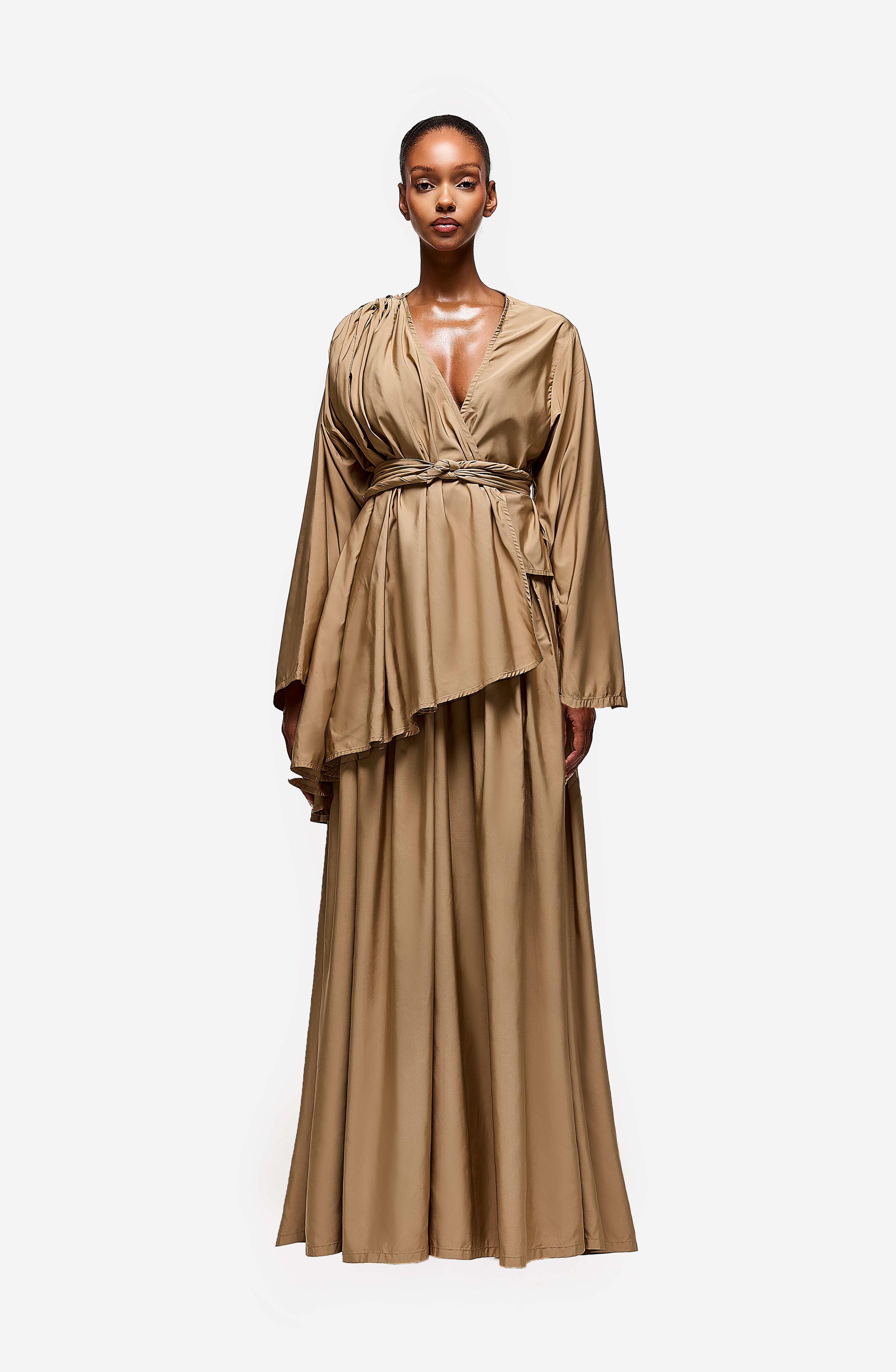 Wide Leg Pleated Nylon Pant - Lychee Martini