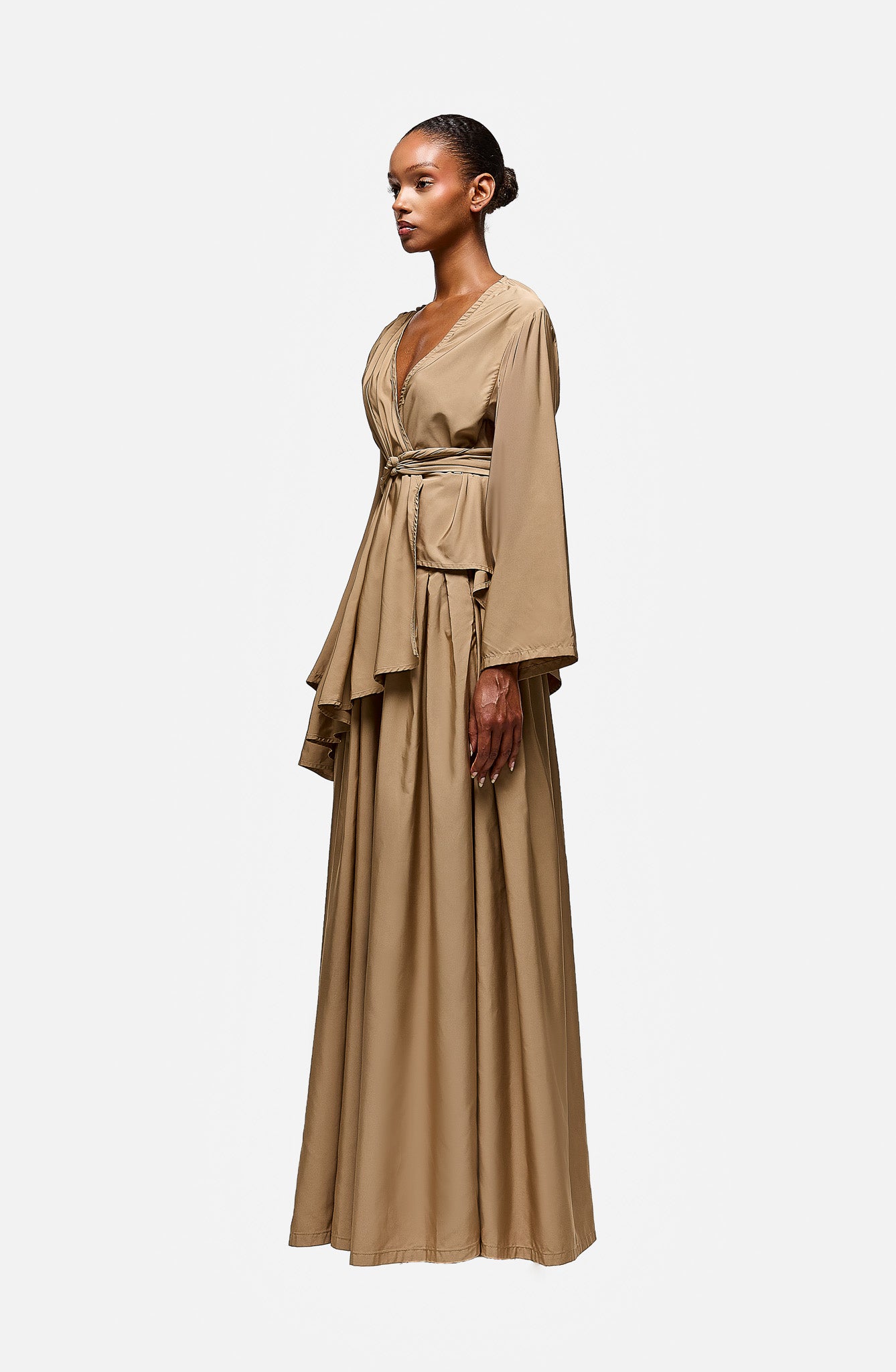 Wide Leg Pleated Nylon Pant - Lychee Martini