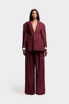 Pinstripe Shirt Cuff Hourglass Blazer - Trophy Wine