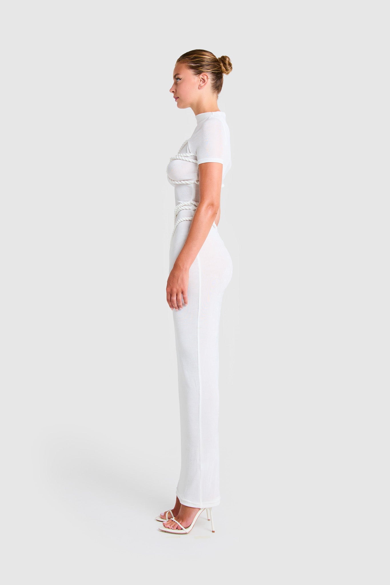 Twisted Rope T Shirt Dress - White