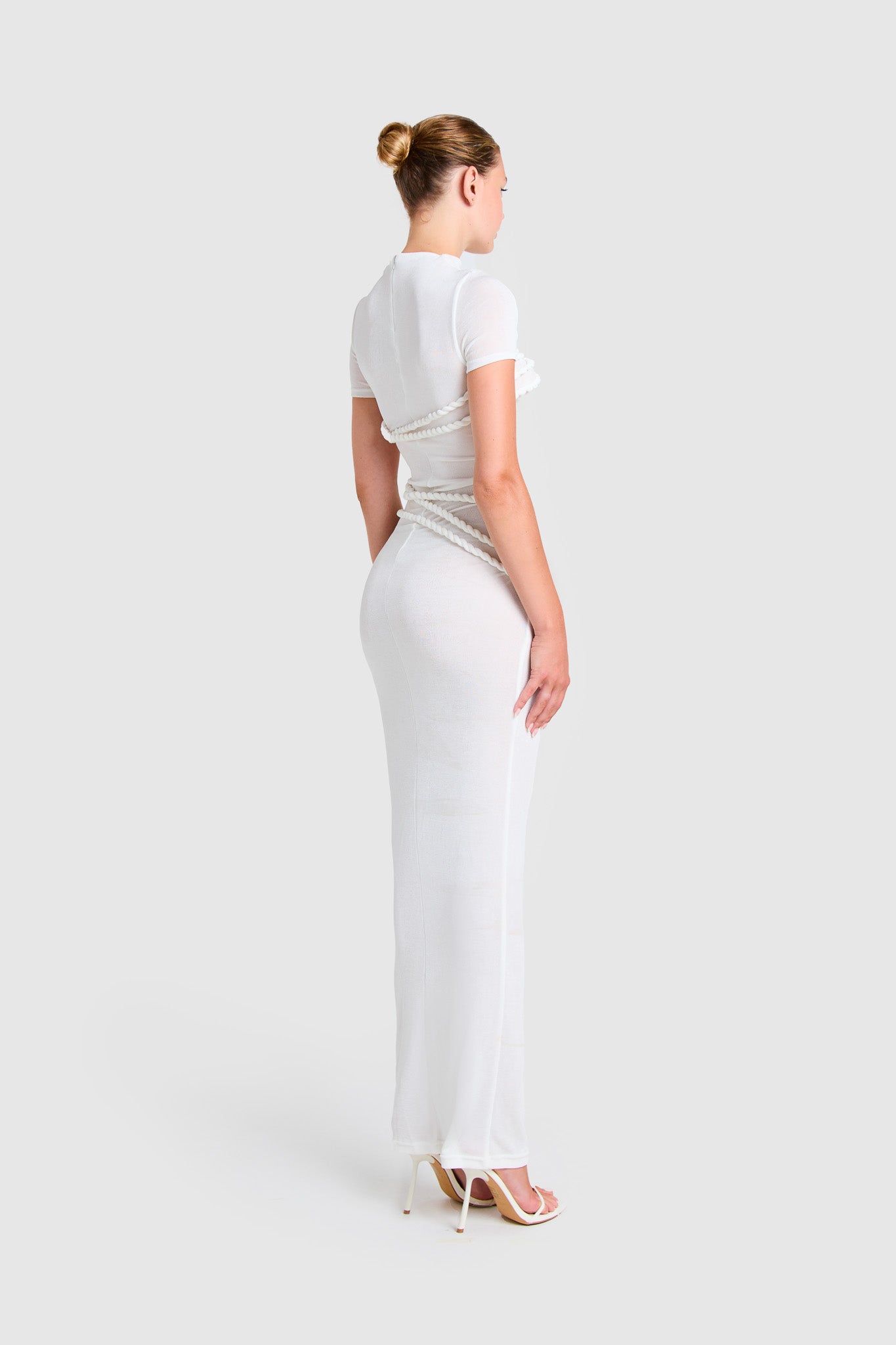 Twisted Rope T Shirt Dress - White