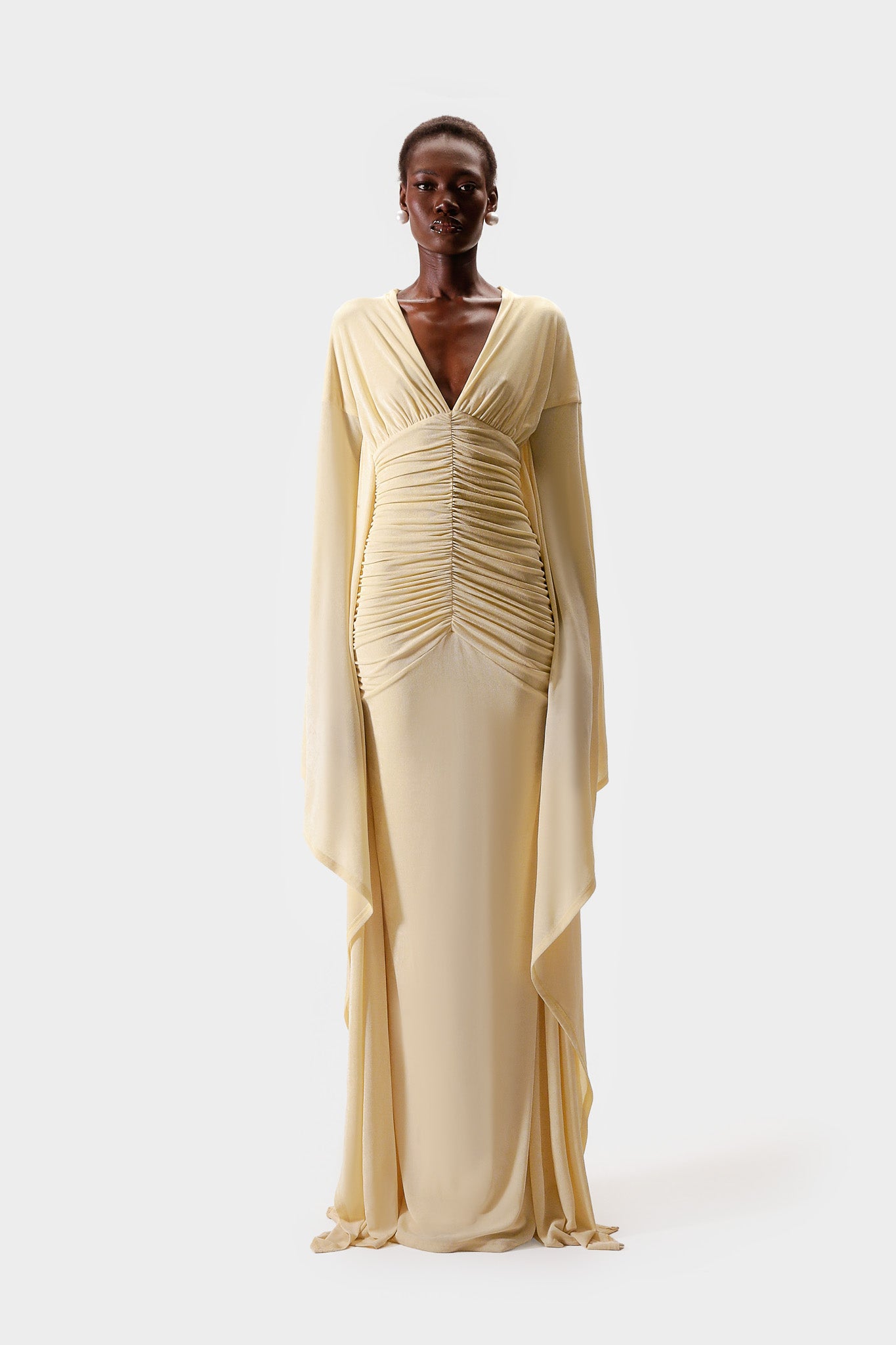 Ruched Batwing Gown - Butter Yellow