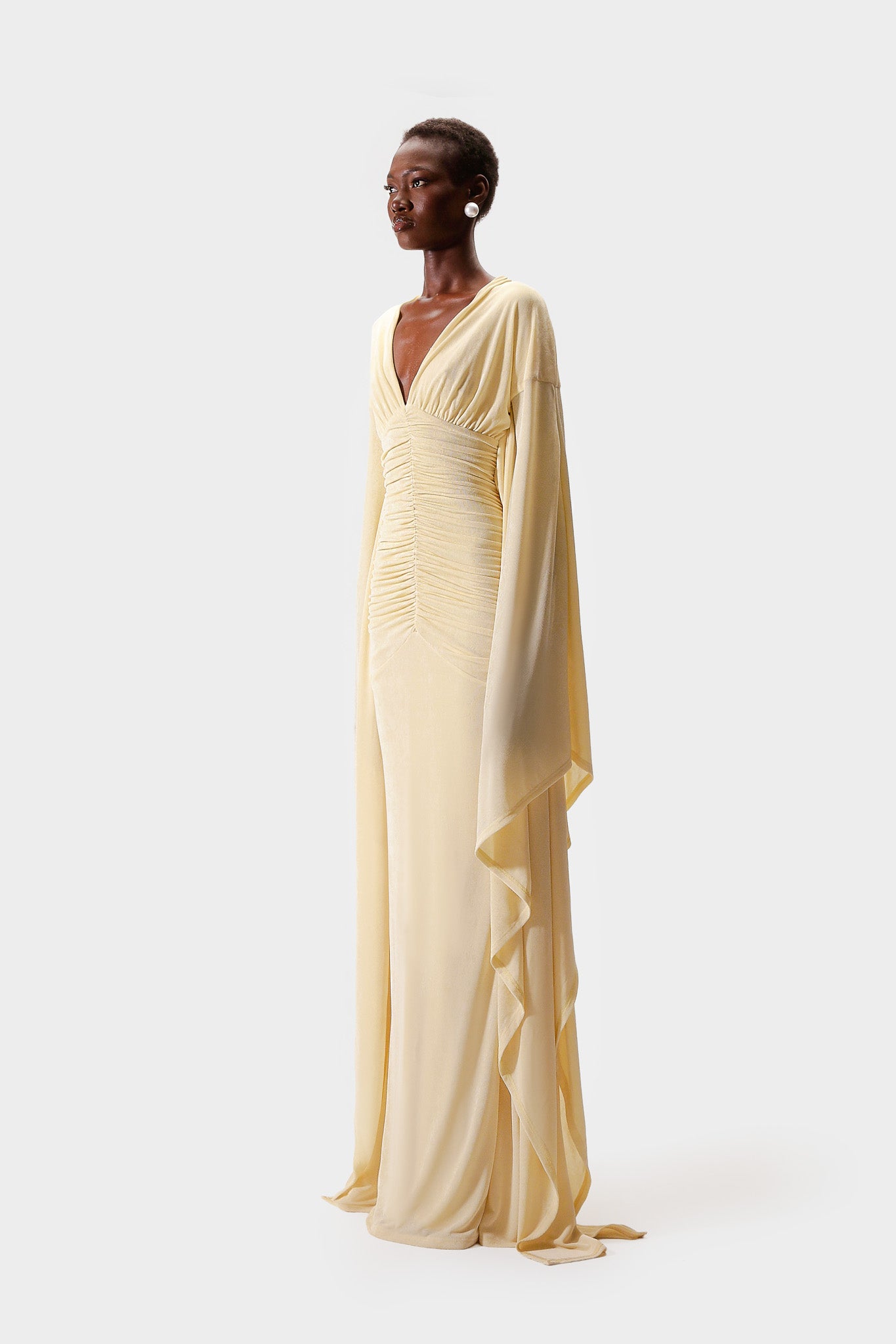 Ruched Batwing Gown - Butter Yellow