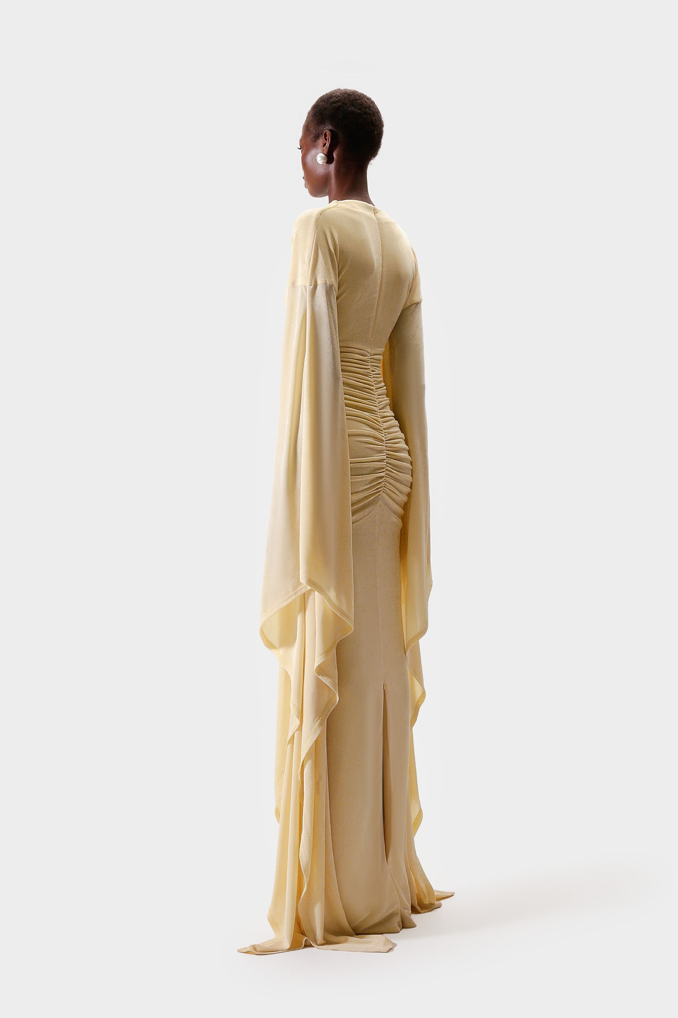 Ruched Batwing Gown - Butter Yellow