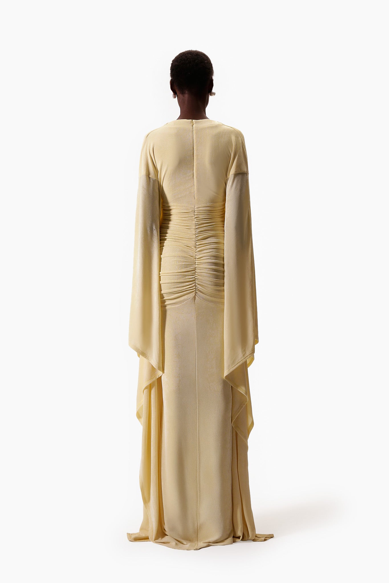 Ruched Batwing Gown - Butter Yellow