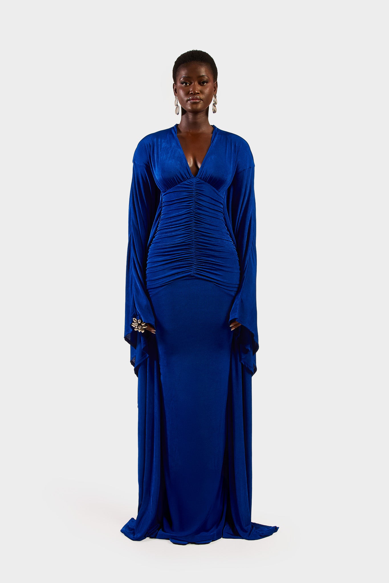 Ruched Batwing Gown - Sapphire
