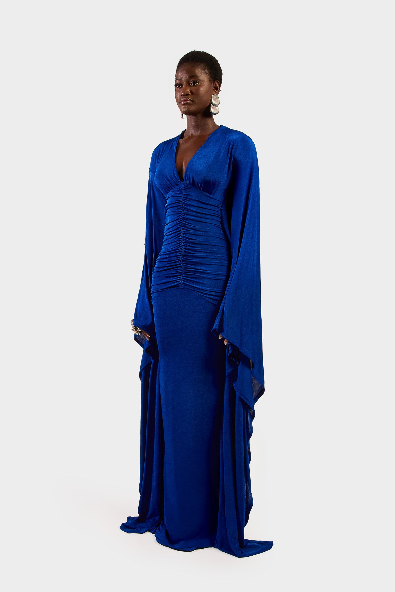 Ruched Batwing Gown - Sapphire