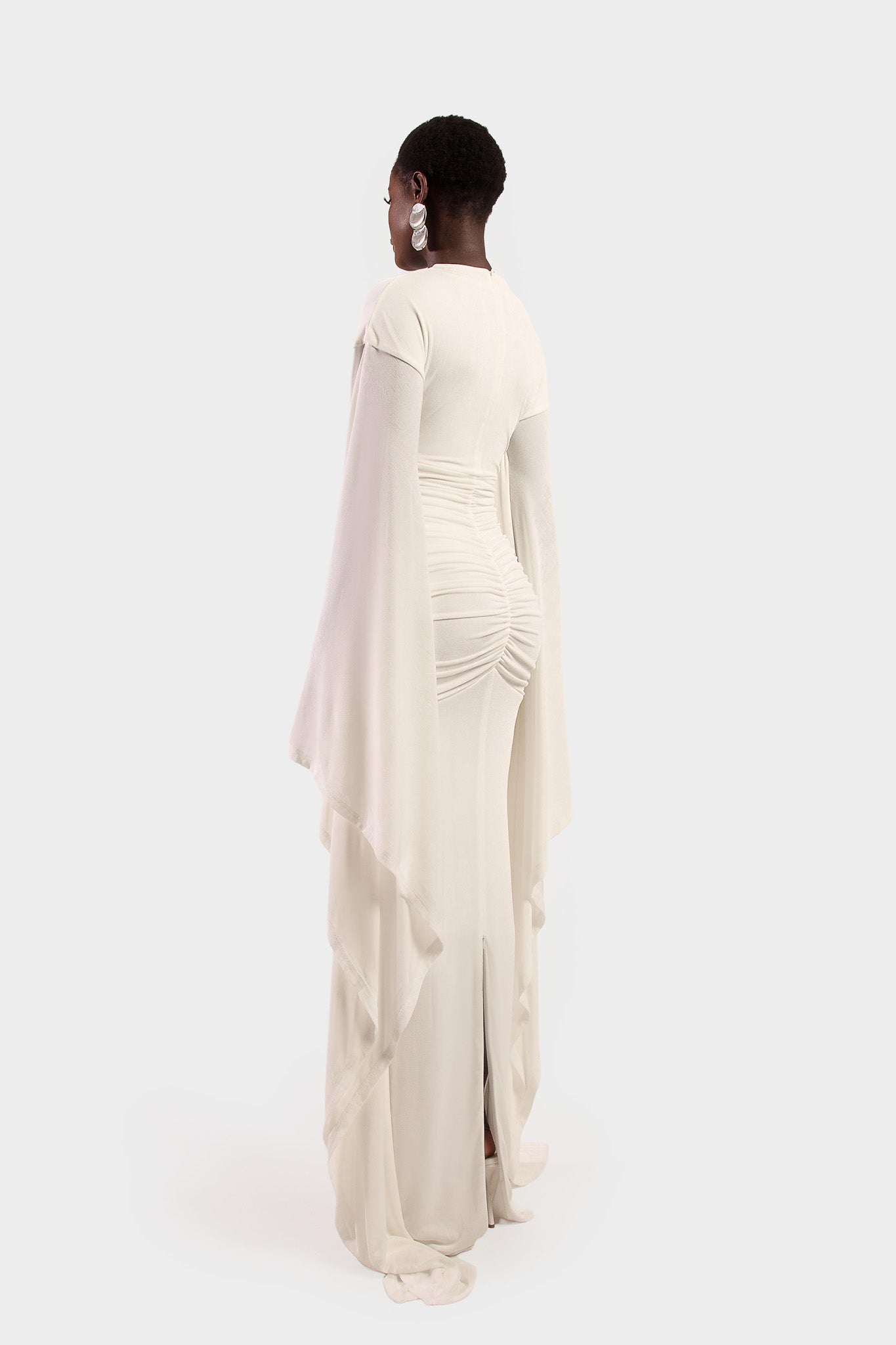 Ruched Batwing Gown - White