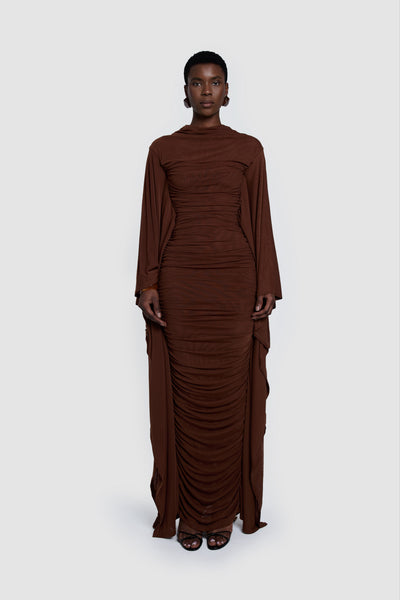 Ruched Batwing Gown - Choc Gelato UK 8 | US 4