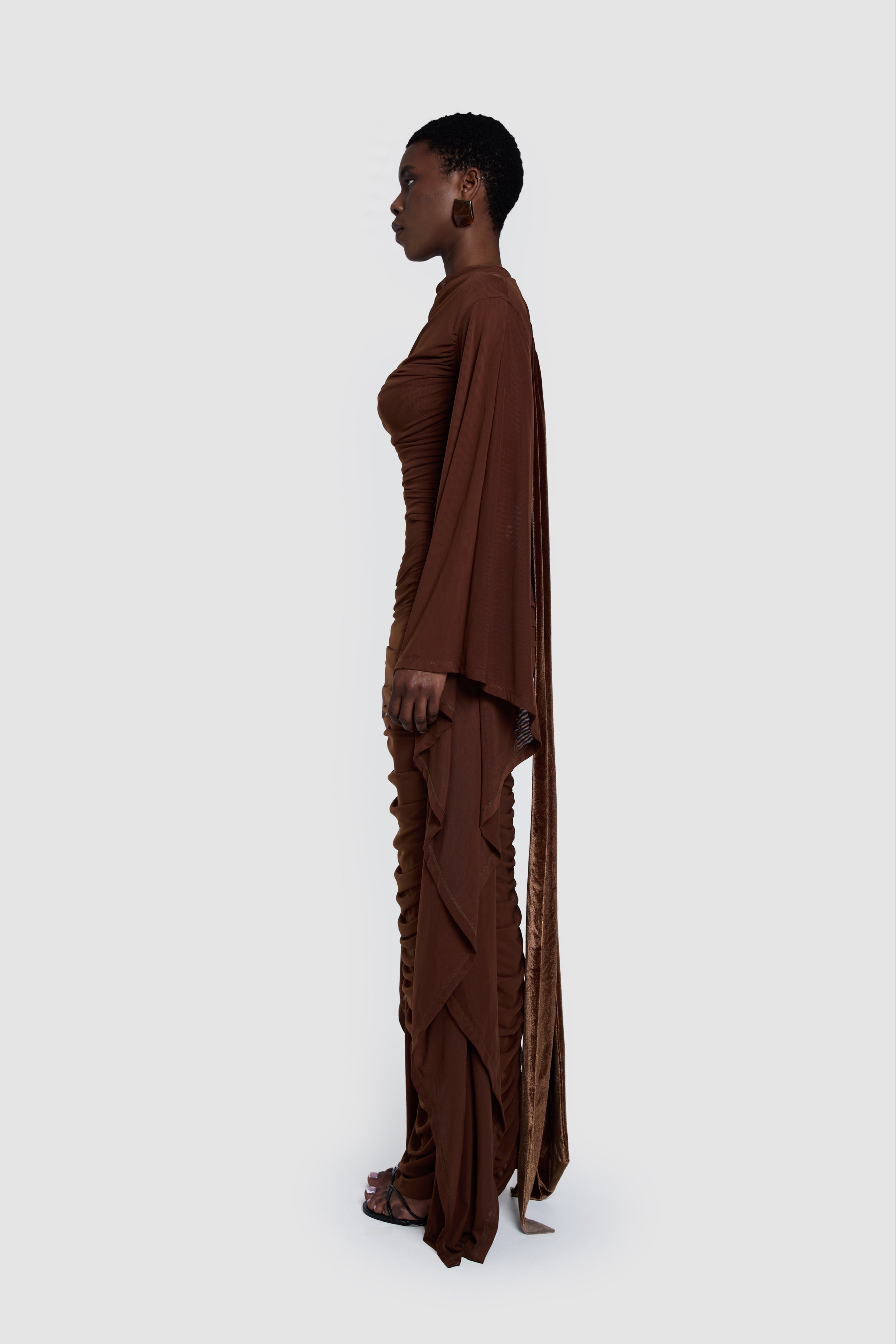 Ruched Batwing Gown - Choc Gelato