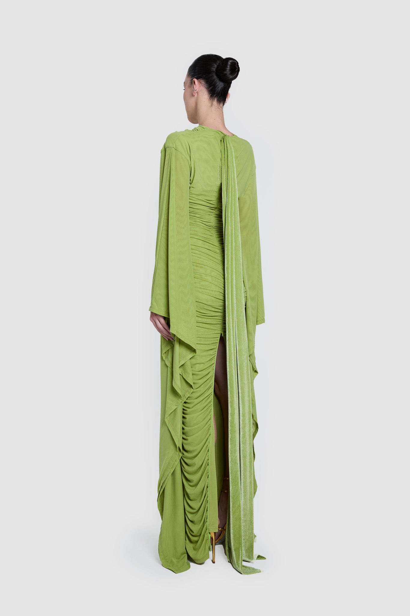 Ruched Batwing Gown - Pistachio