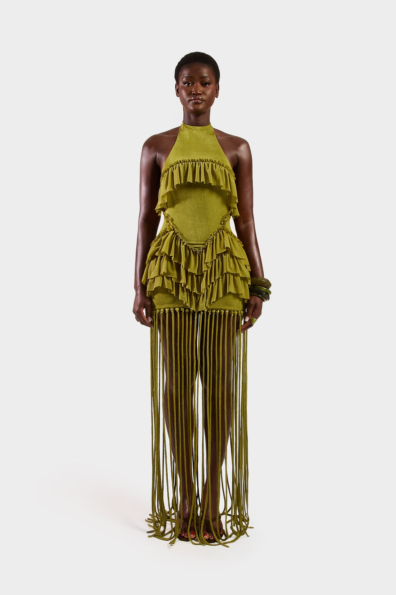 Ruffle Tassel Dress - Olive