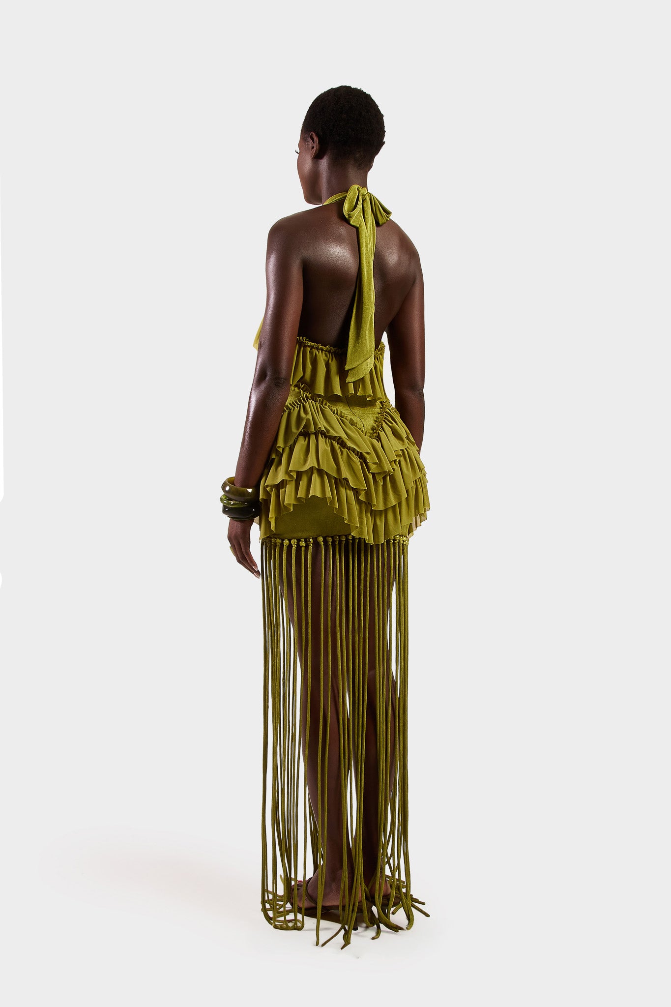 Ruffle Tassel Dress - Olive